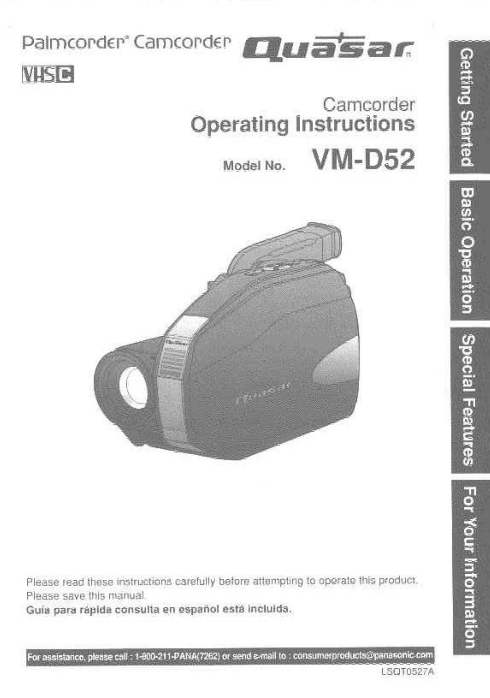 Quasar VM-D52 Camcorder User Manual