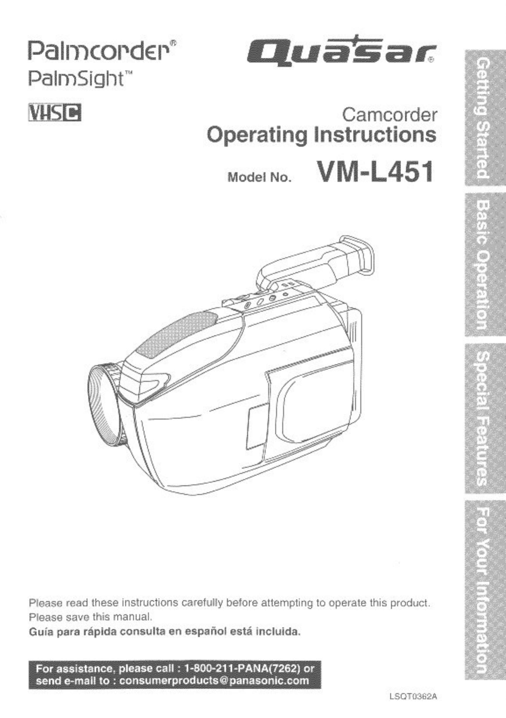 Quasar VM-L451 Camcorder User Manual