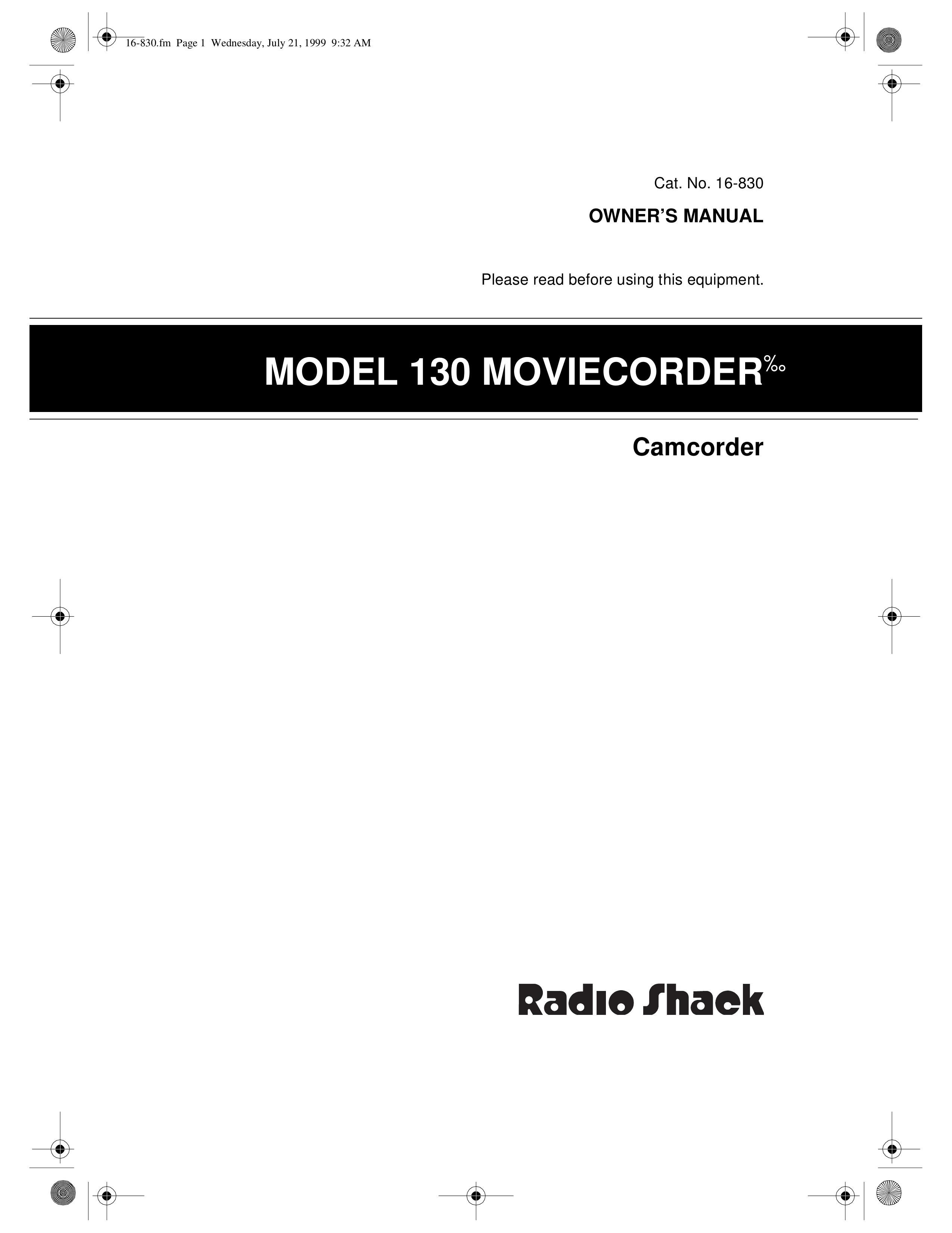 Radio Shack Model 130 Moviecorder Camcorder User Manual