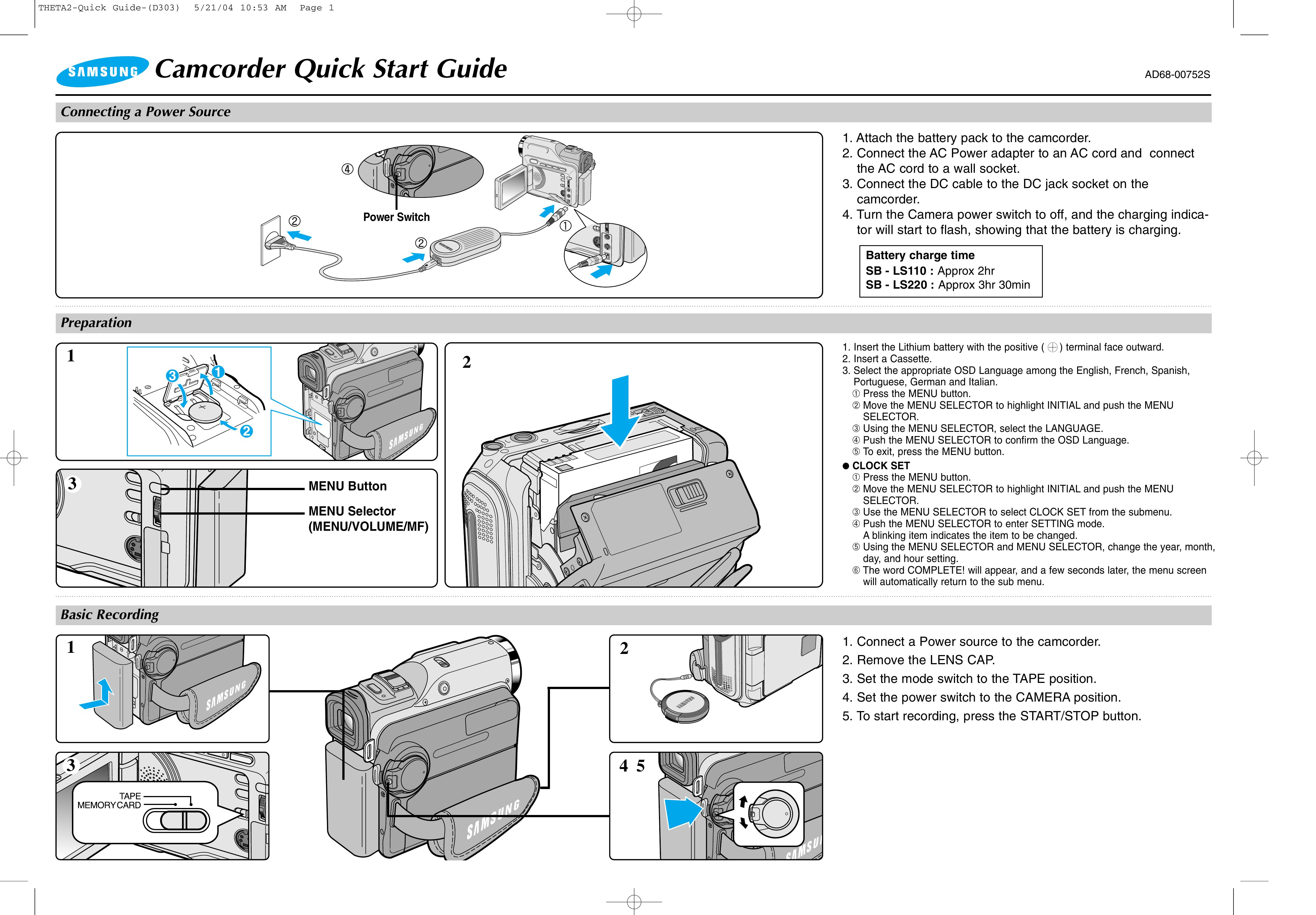 Samsung AD68-00752S Camcorder User Manual