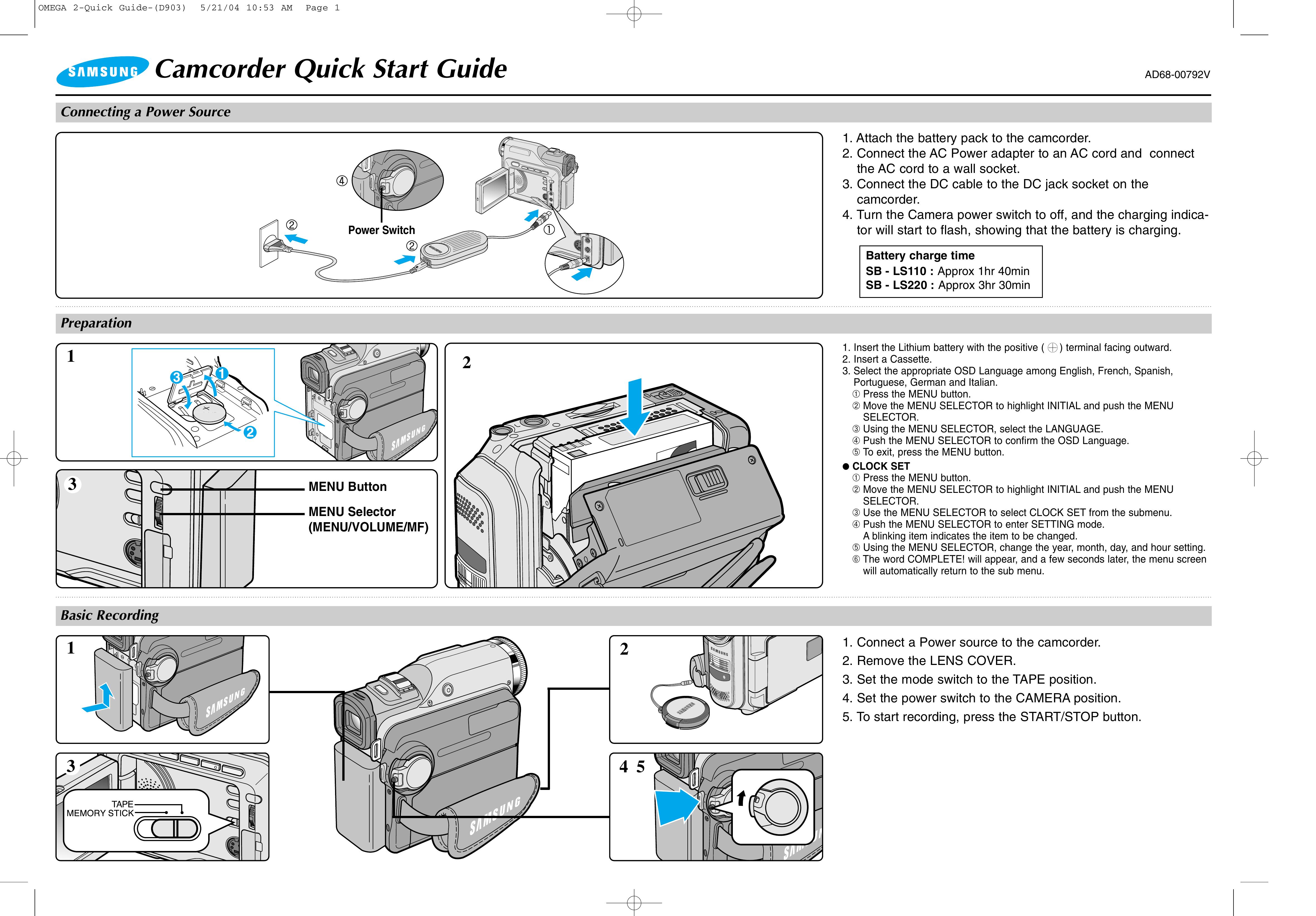 Samsung AD68-00792V Camcorder User Manual