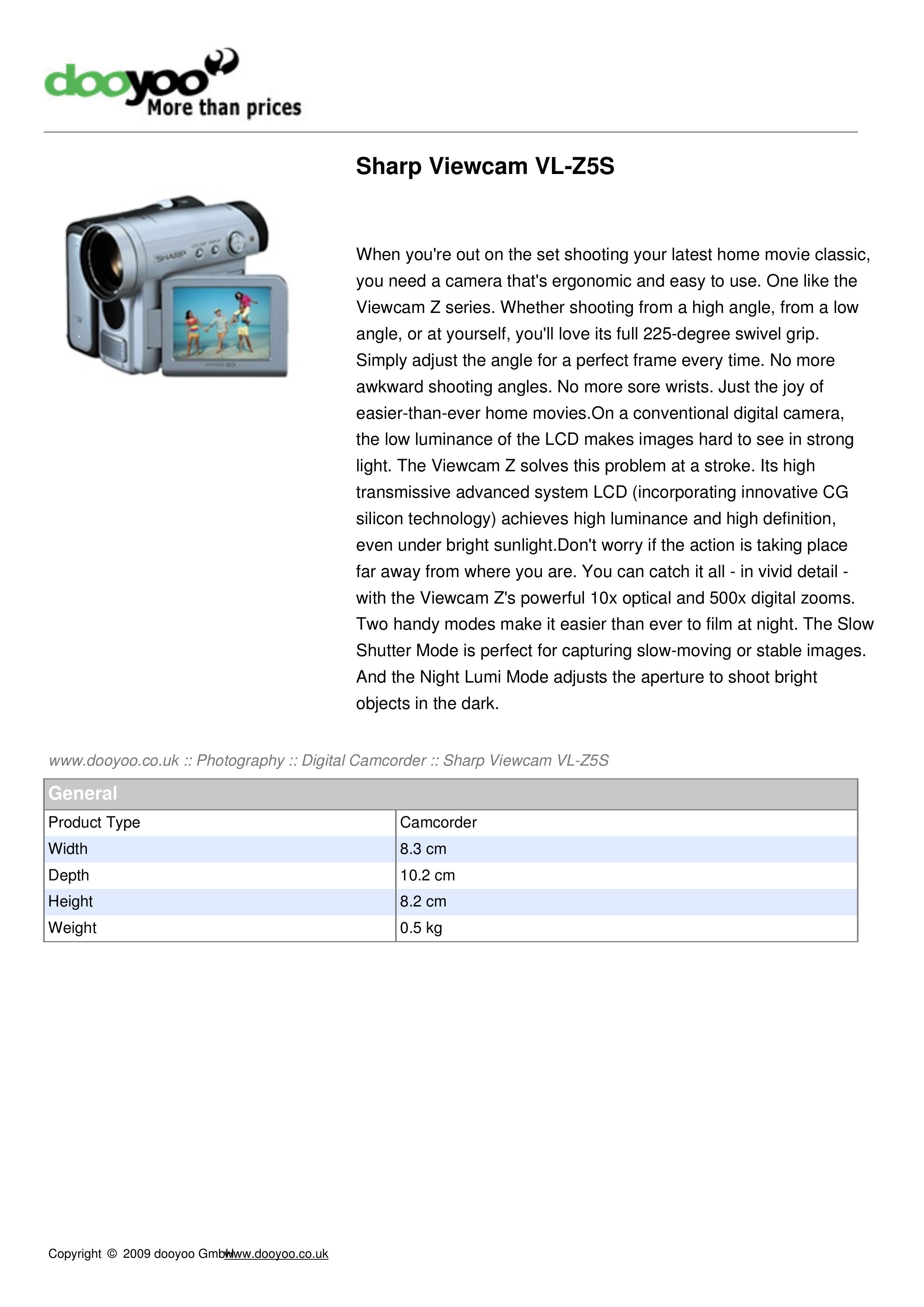 Sharp VL-Z5S Camcorder User Manual