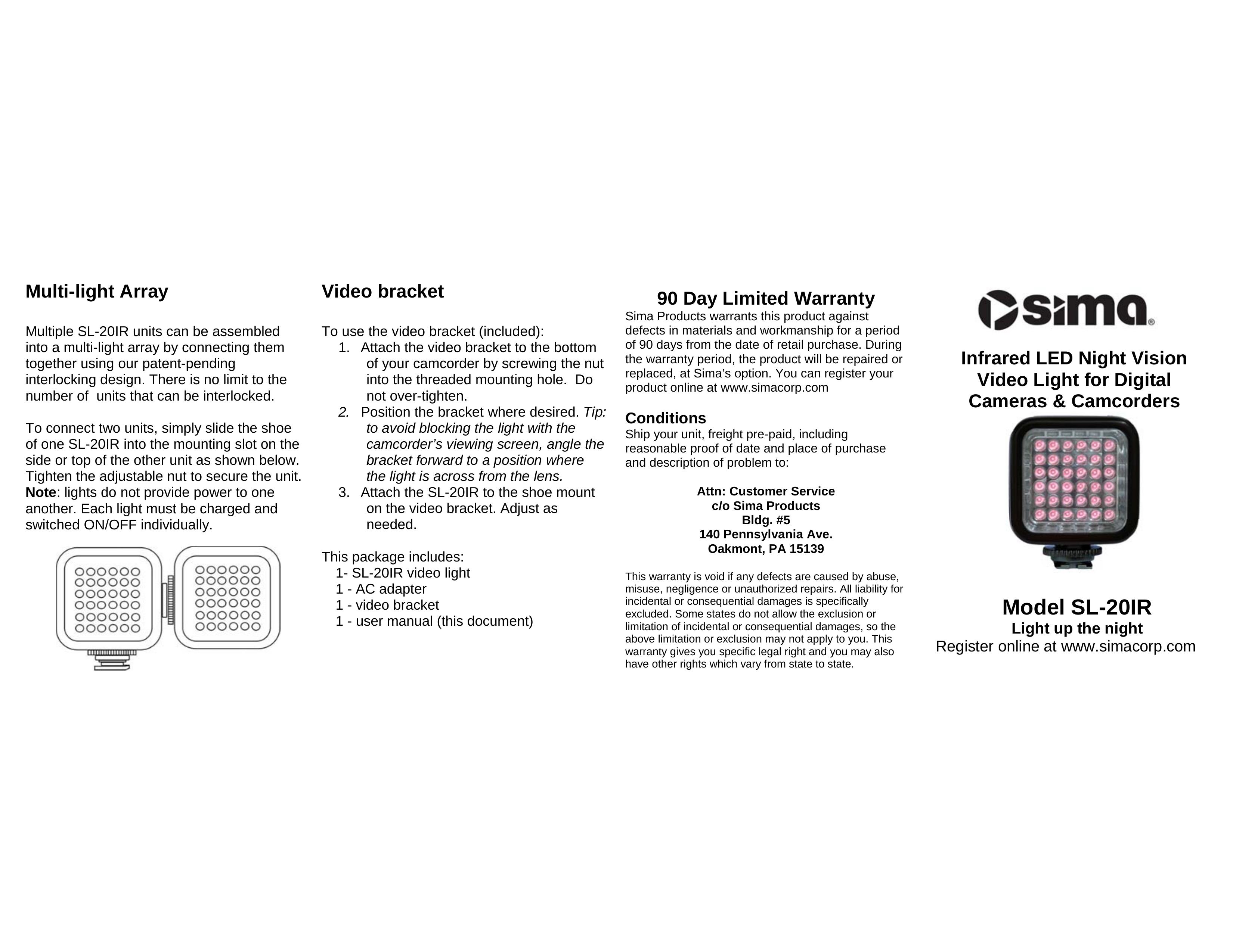 Sima Products SL-20IR Camcorder User Manual