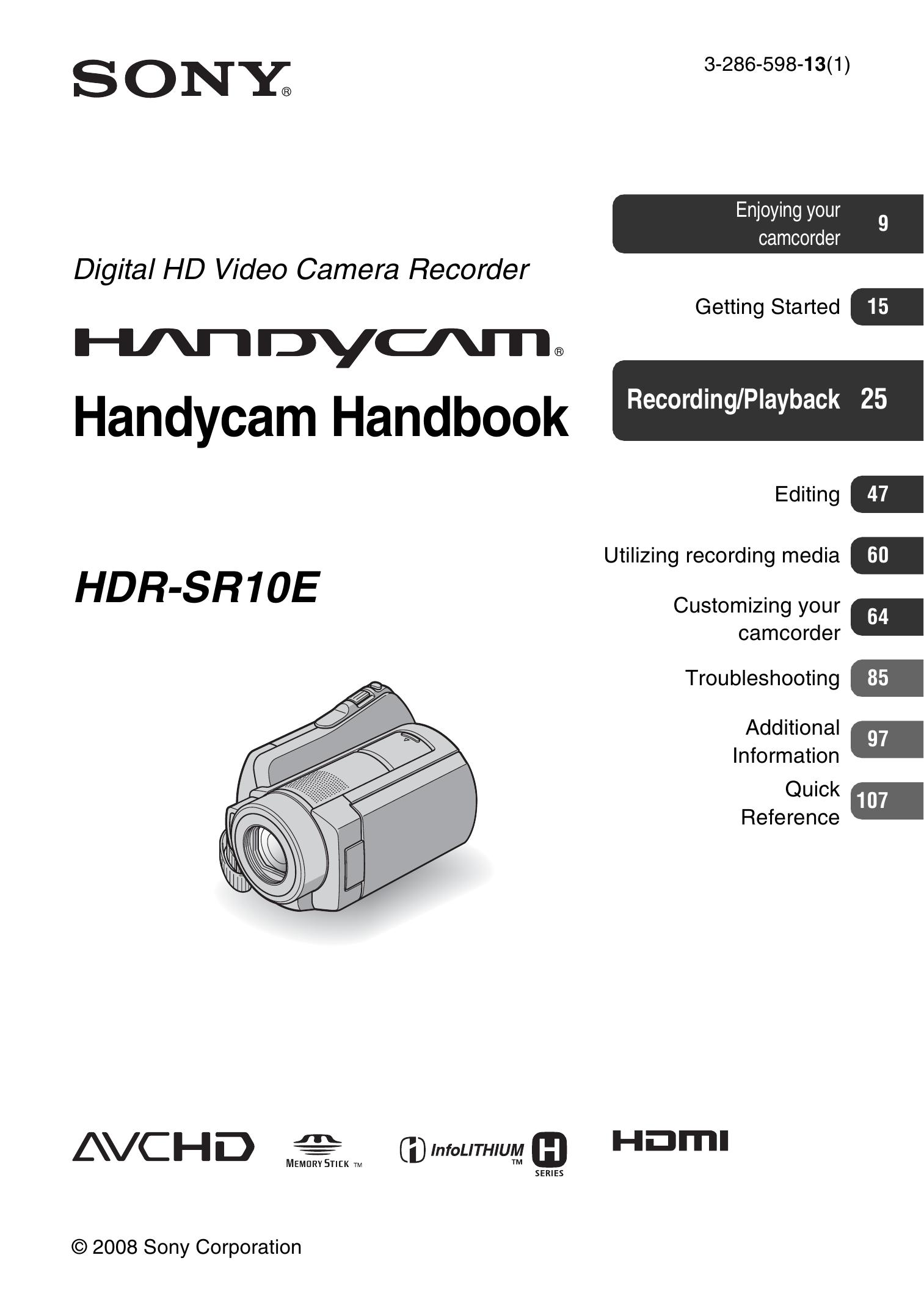 Sony 3-286-598-13(1) Camcorder User Manual