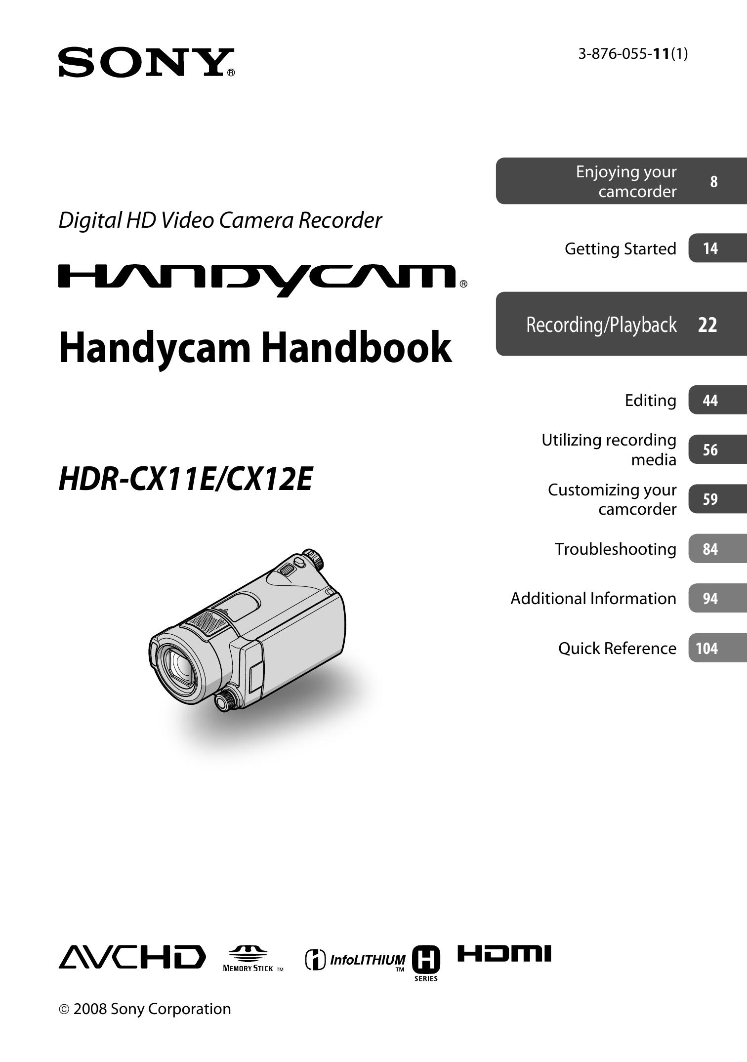 Sony 3-876-055-11(1) Camcorder User Manual