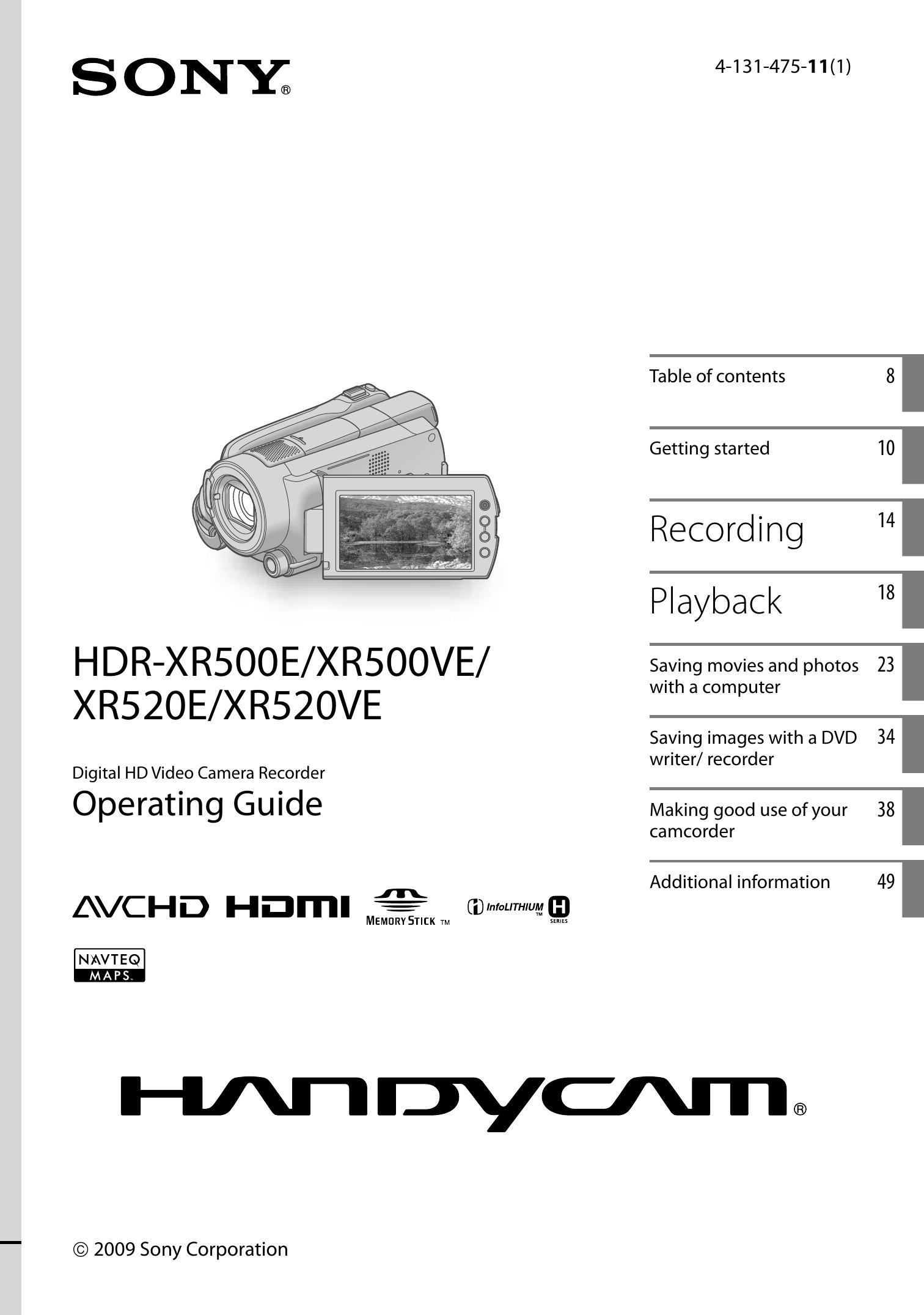 Sony 4-131-475-11(1) Camcorder User Manual
