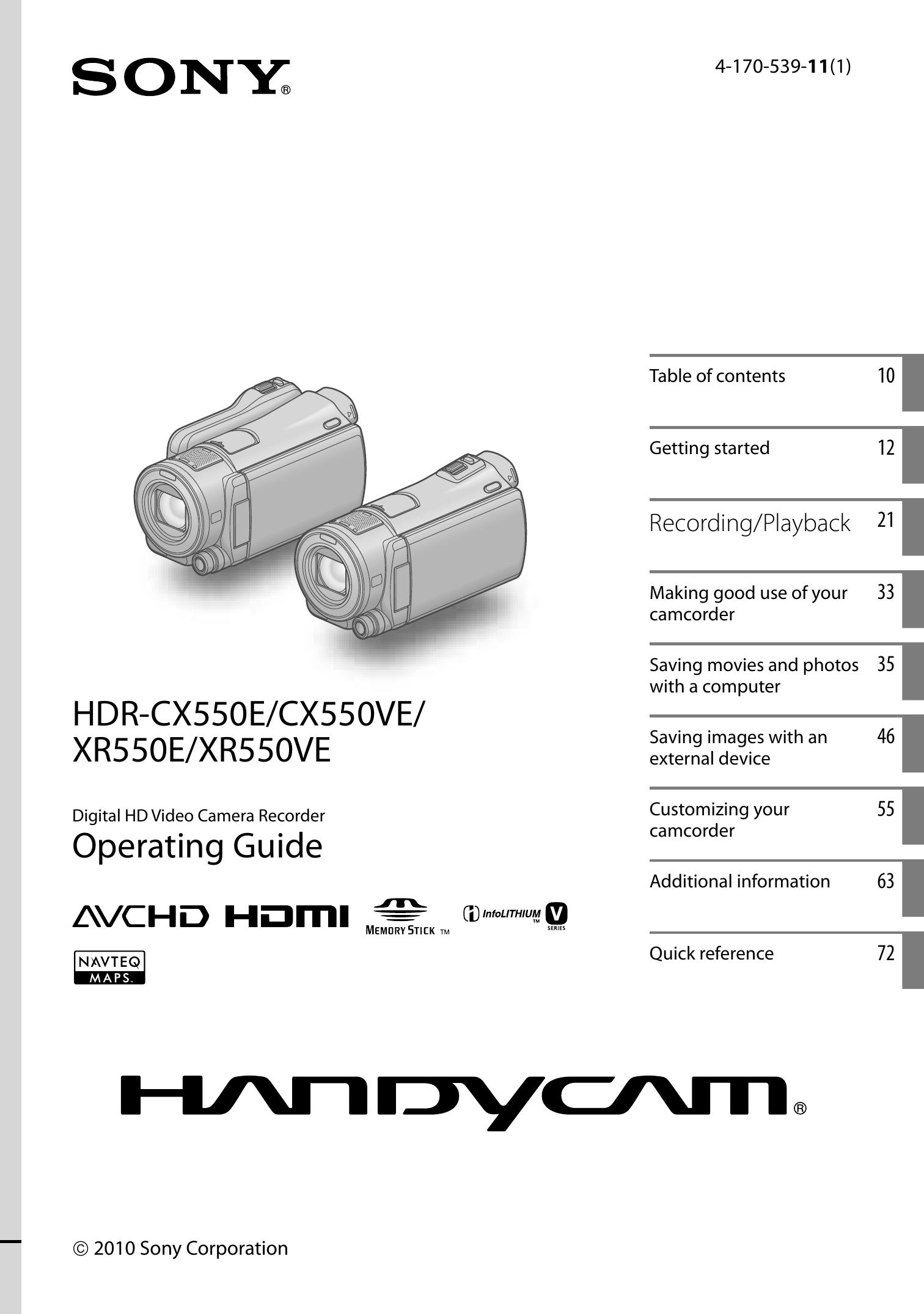 Sony 4-170-539-11(1) Camcorder User Manual