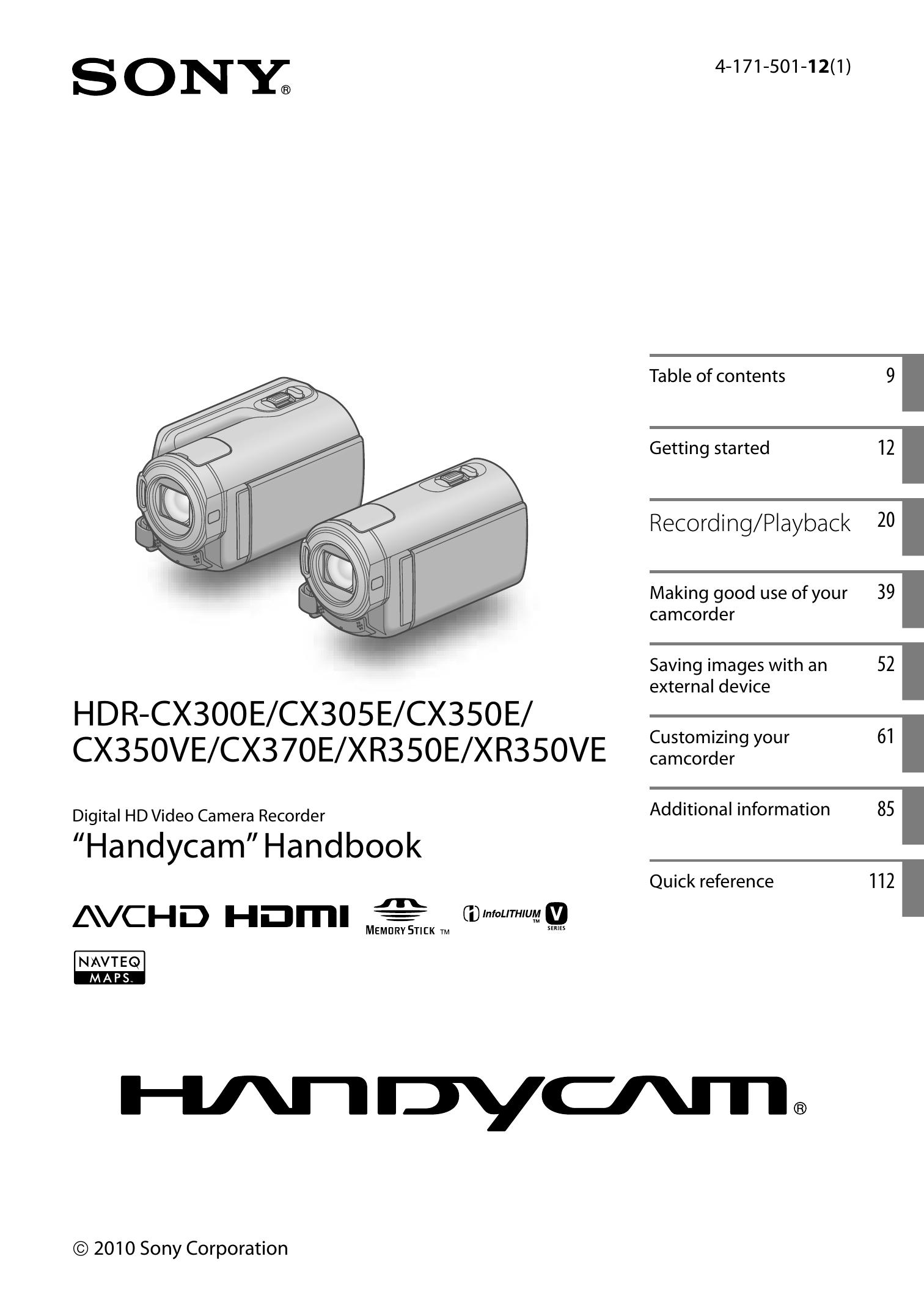 Sony 4-171-501-12(1) Camcorder User Manual