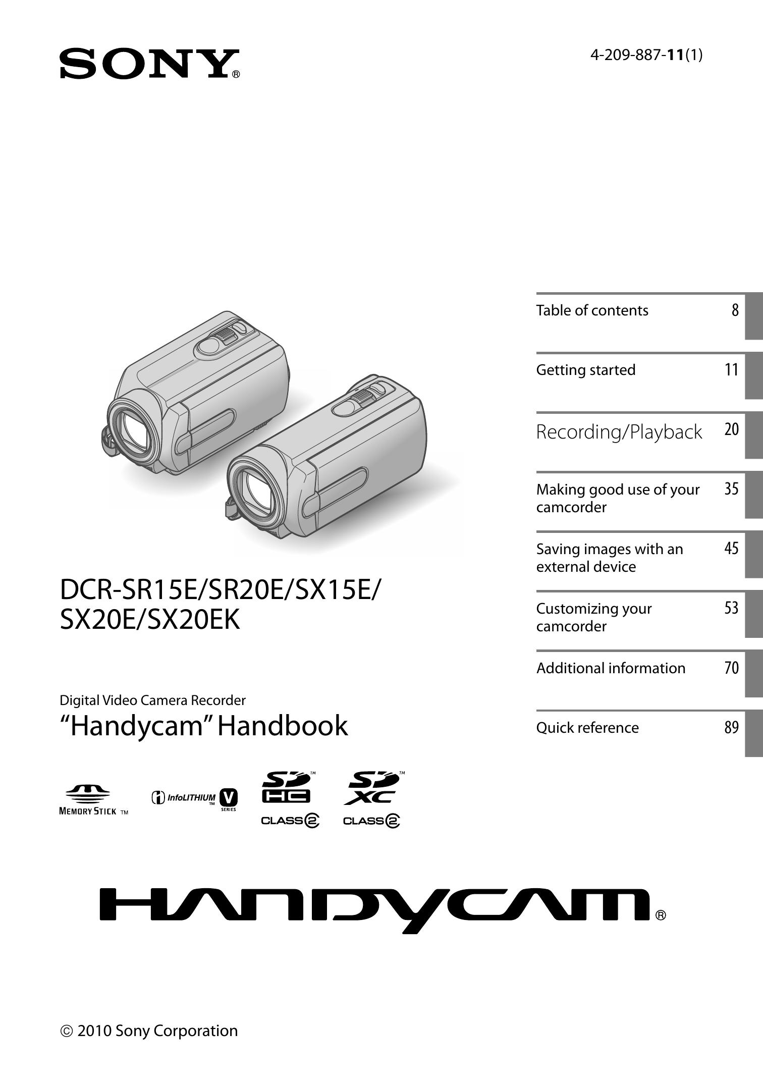Sony 4-209-887-11(1) Camcorder User Manual