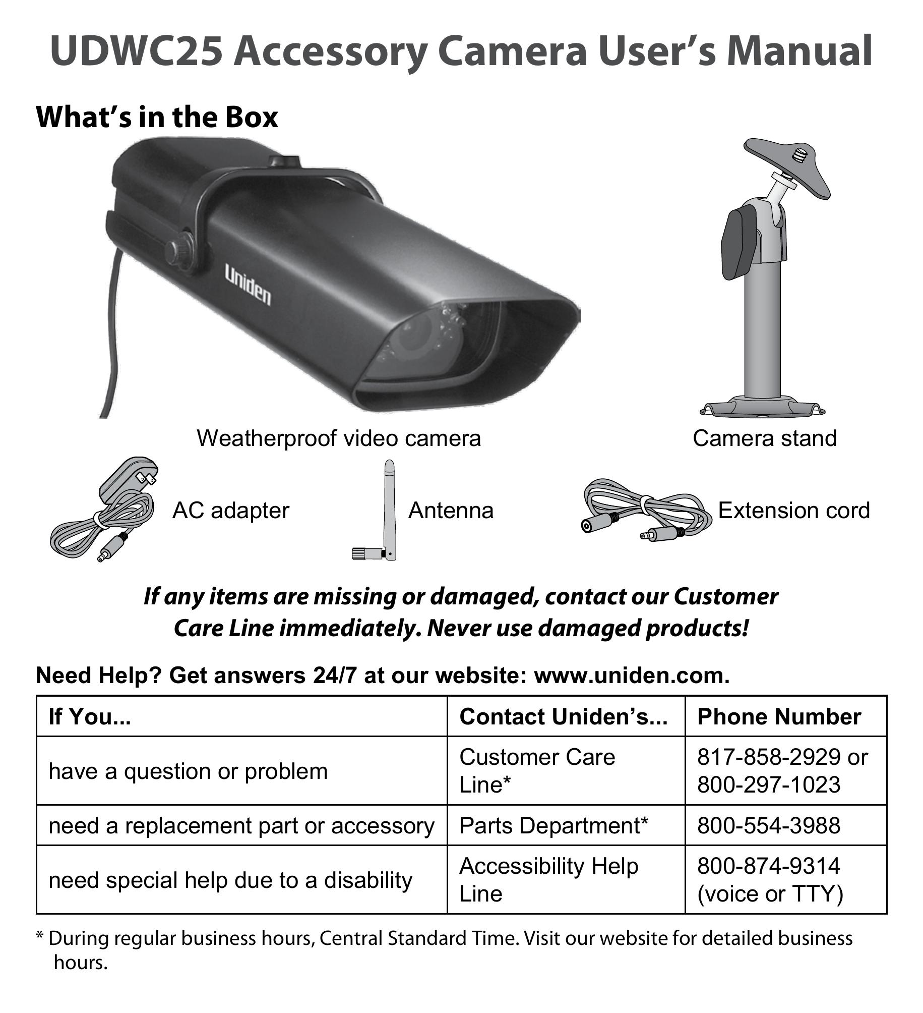 Uniden UDWC25 Camcorder User Manual