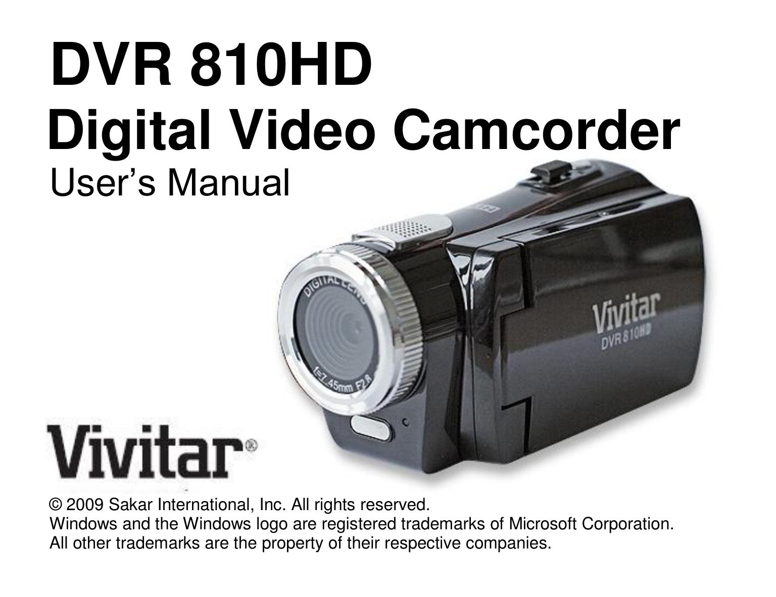 Vivitar DVR 810HD Camcorder User Manual