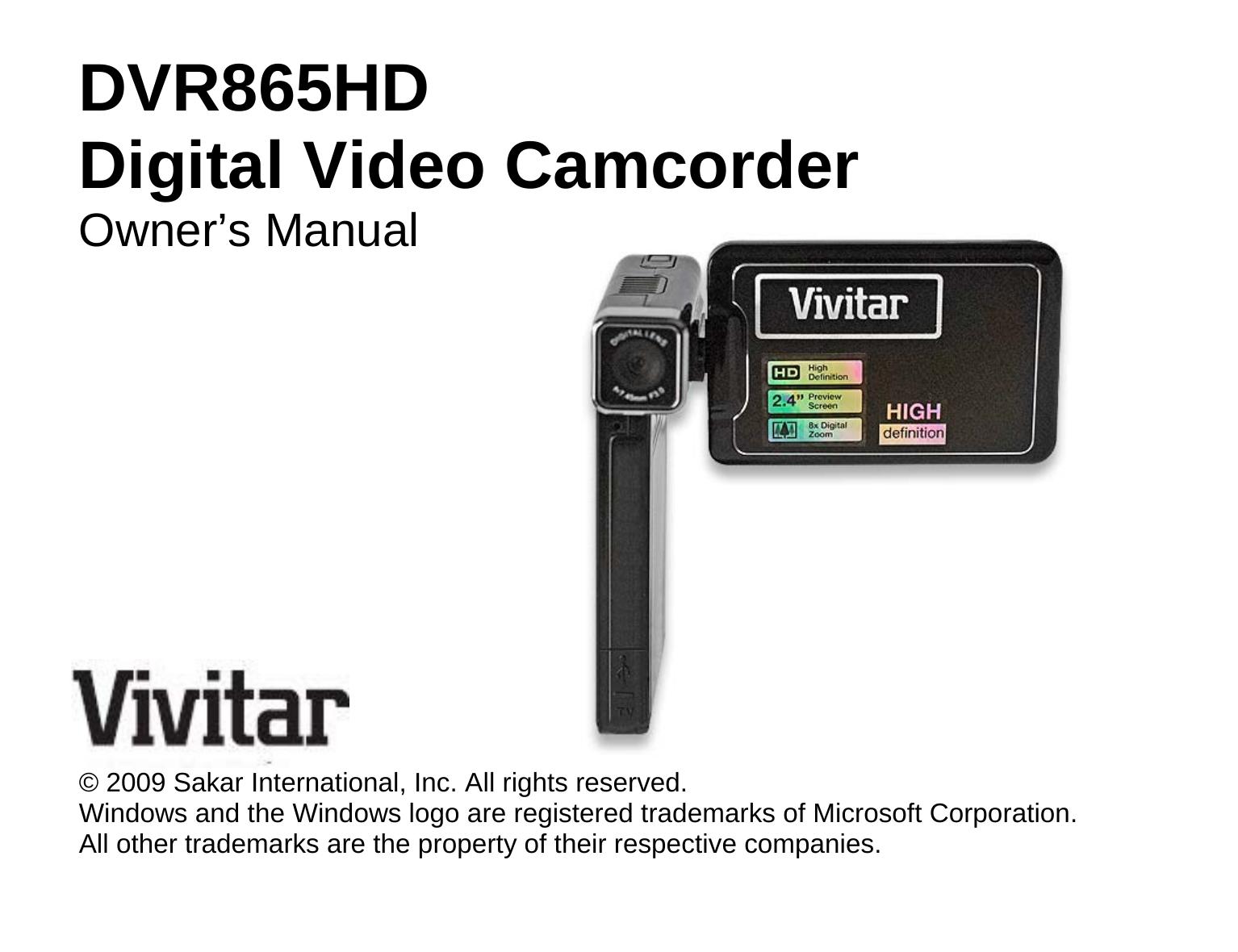 Vivitar DVR 865HD Camcorder User Manual
