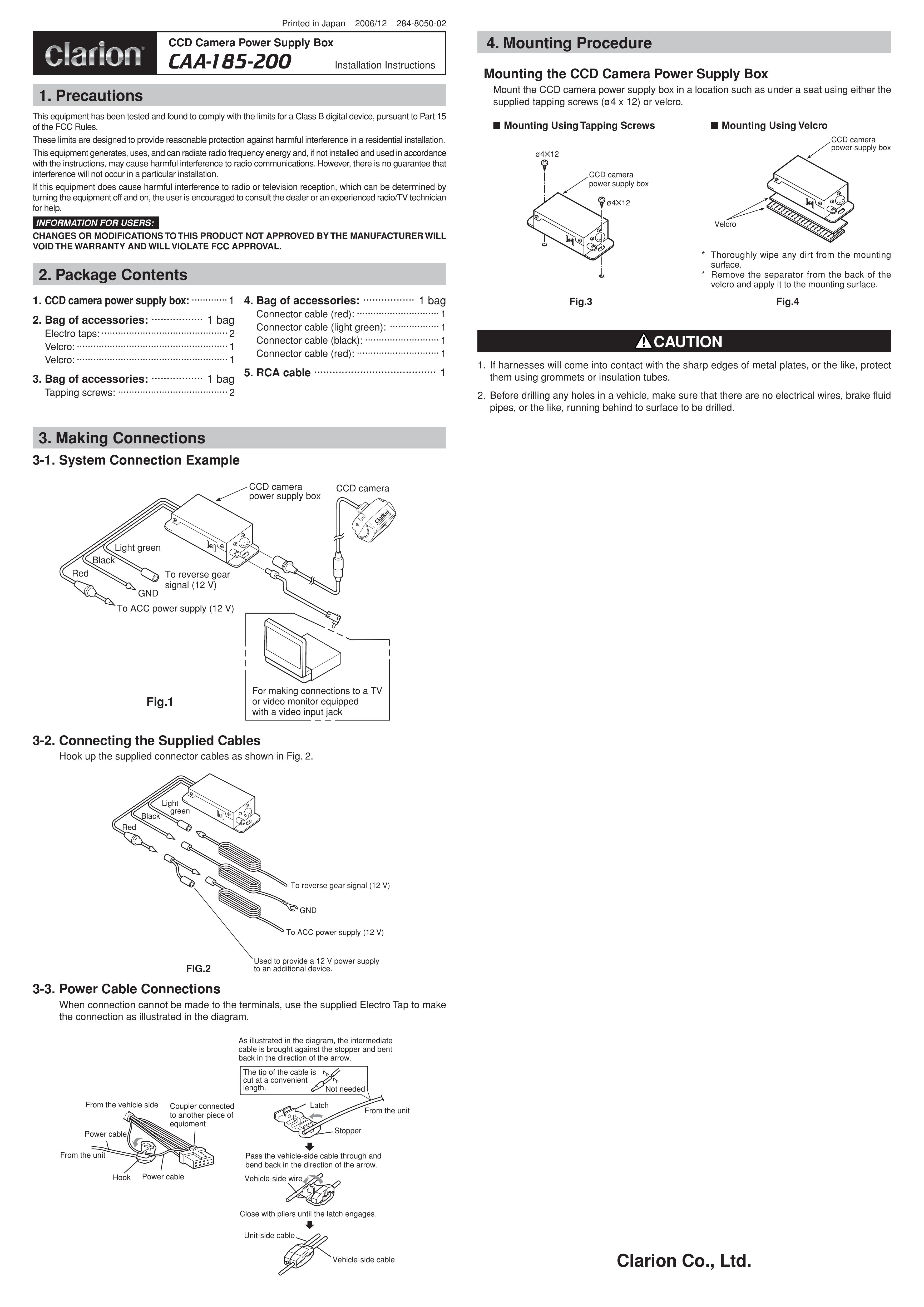 Clarion CAA-185-200 Camcorder Accessories User Manual