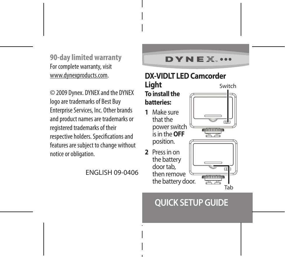 Dynex DX-VIDLT Camcorder Accessories User Manual