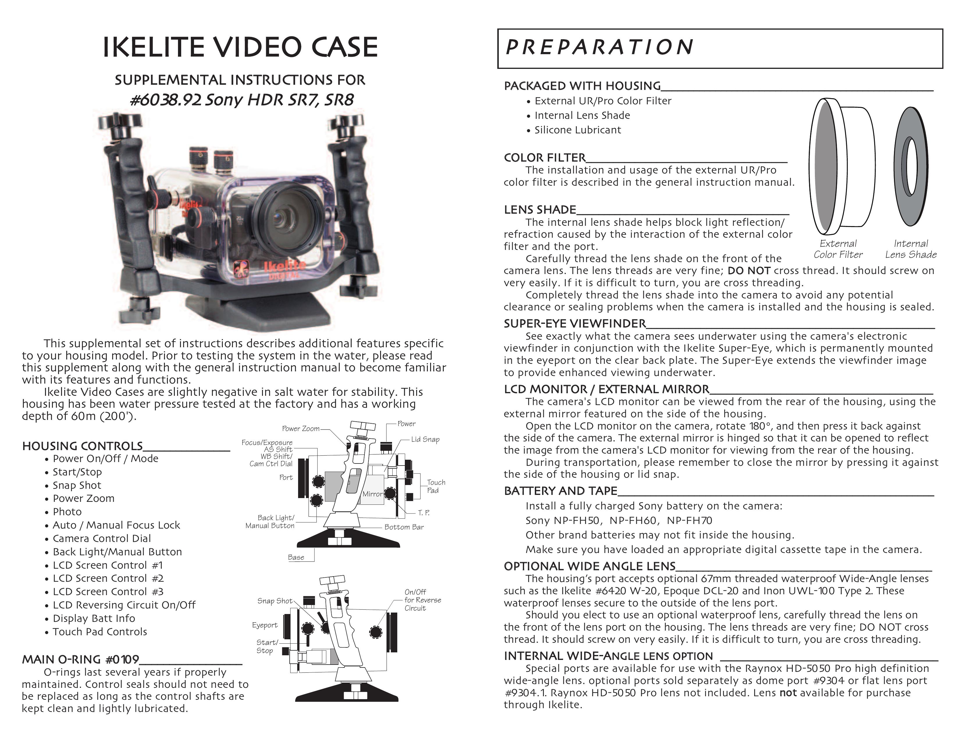 Ikelite HDR SR8 Camcorder Accessories User Manual