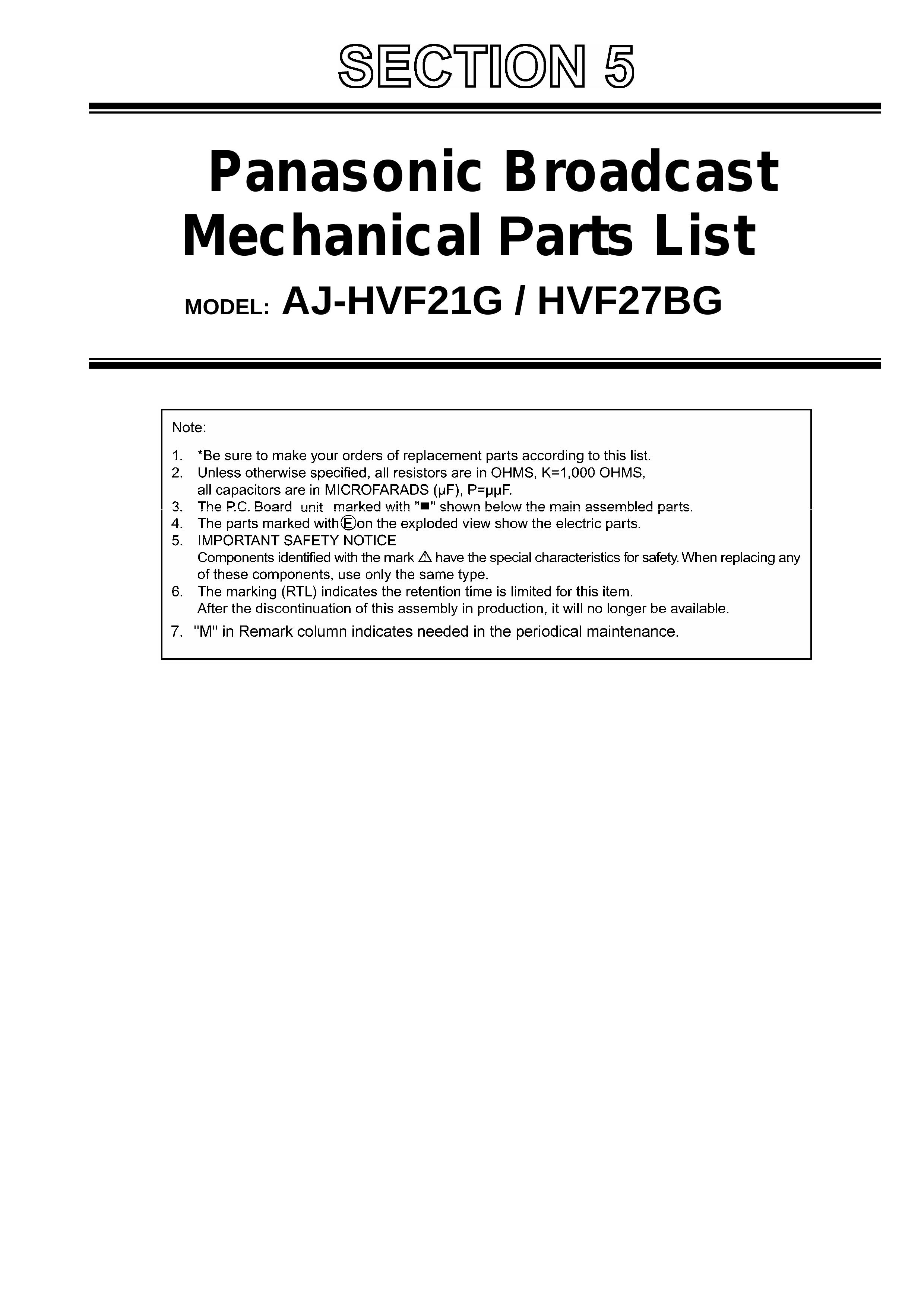 Panasonic AJ-HVF21G Camcorder Accessories User Manual