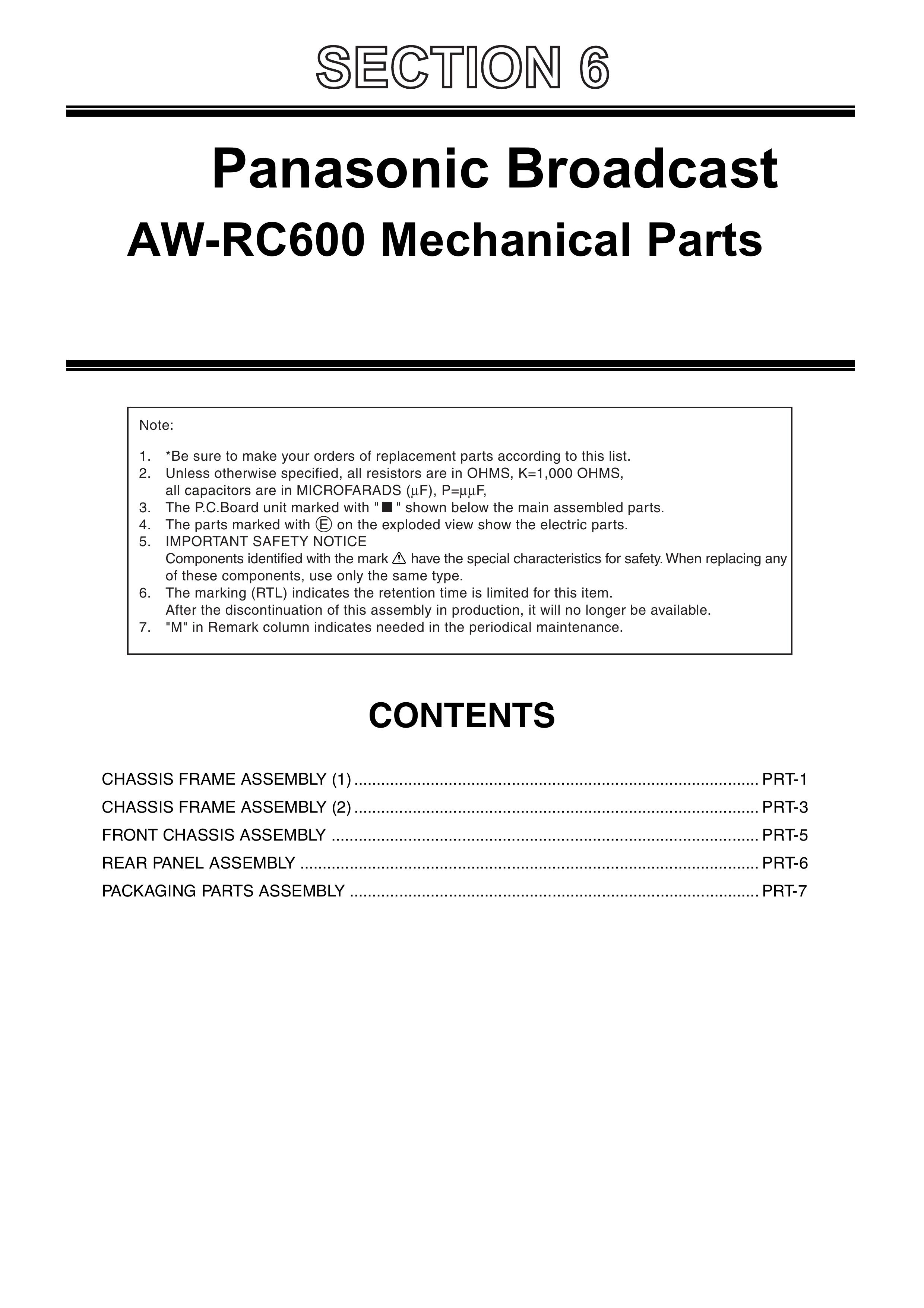Panasonic AW-RC600 Camcorder Accessories User Manual