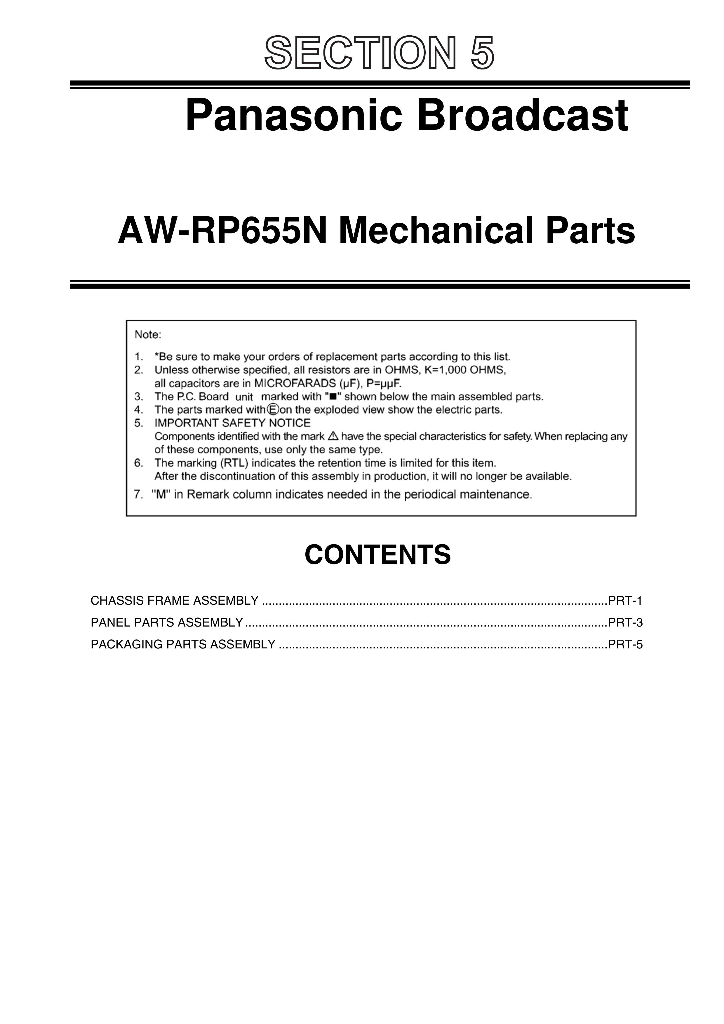 Panasonic AW-RP655N Camcorder Accessories User Manual