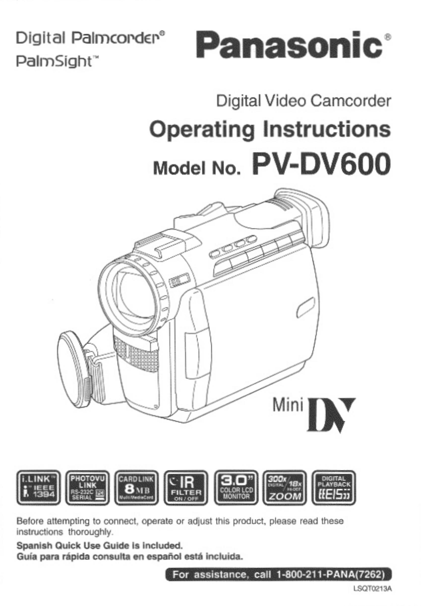 Panasonic PV-DV600 Camcorder Accessories User Manual
