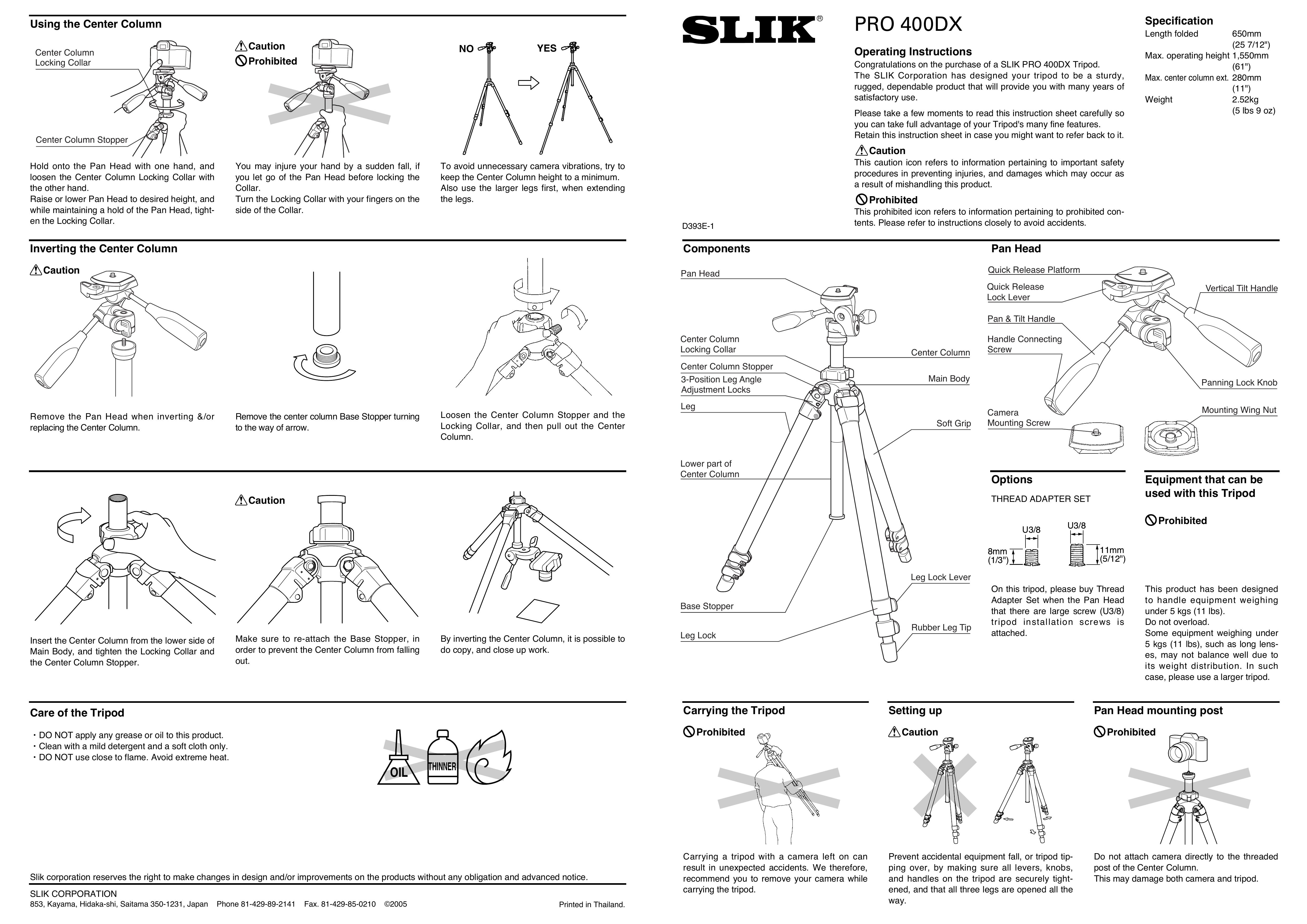 SLIK PRO 400X Camcorder Accessories User Manual