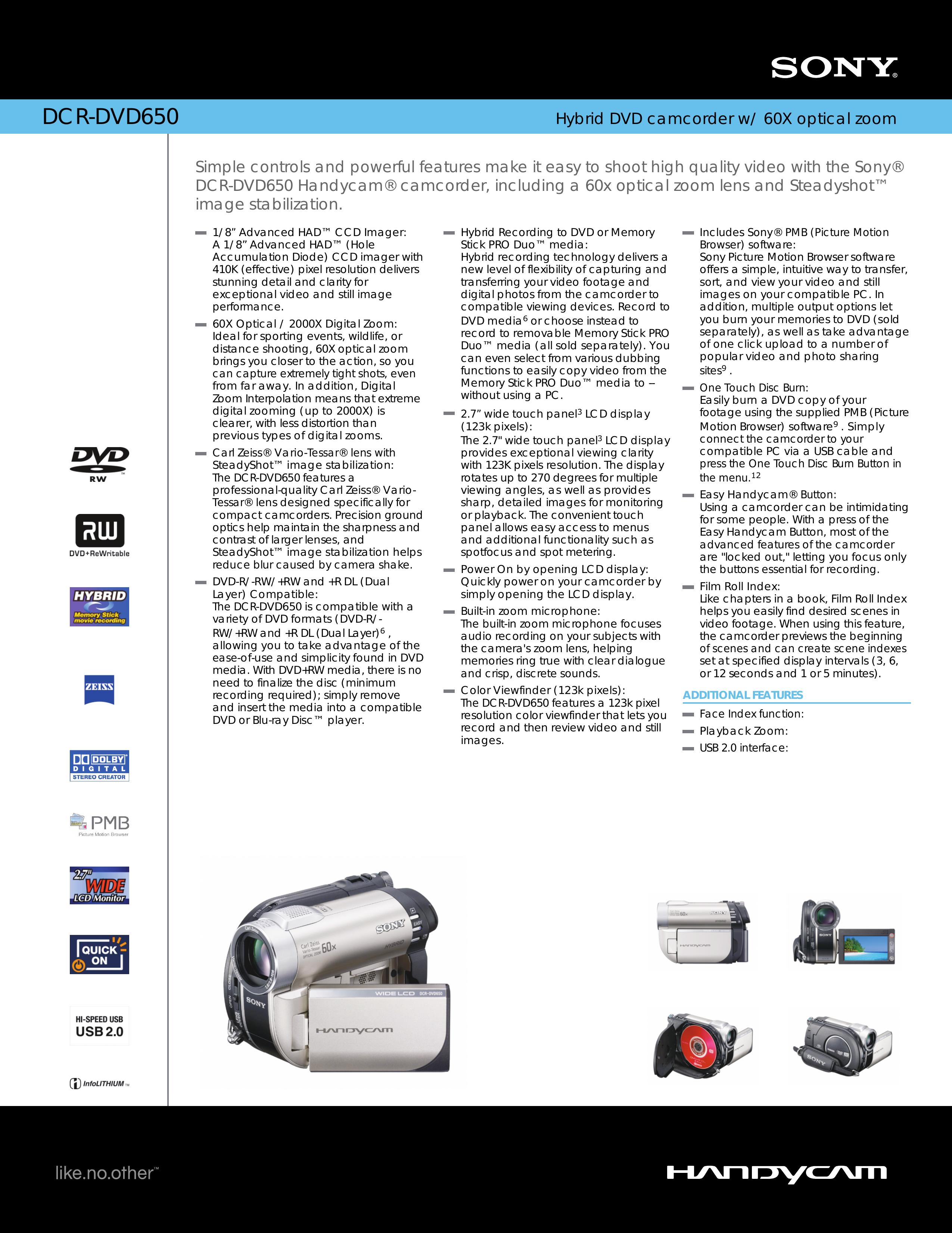 Sony DCR-DVD650 Camcorder Accessories User Manual
