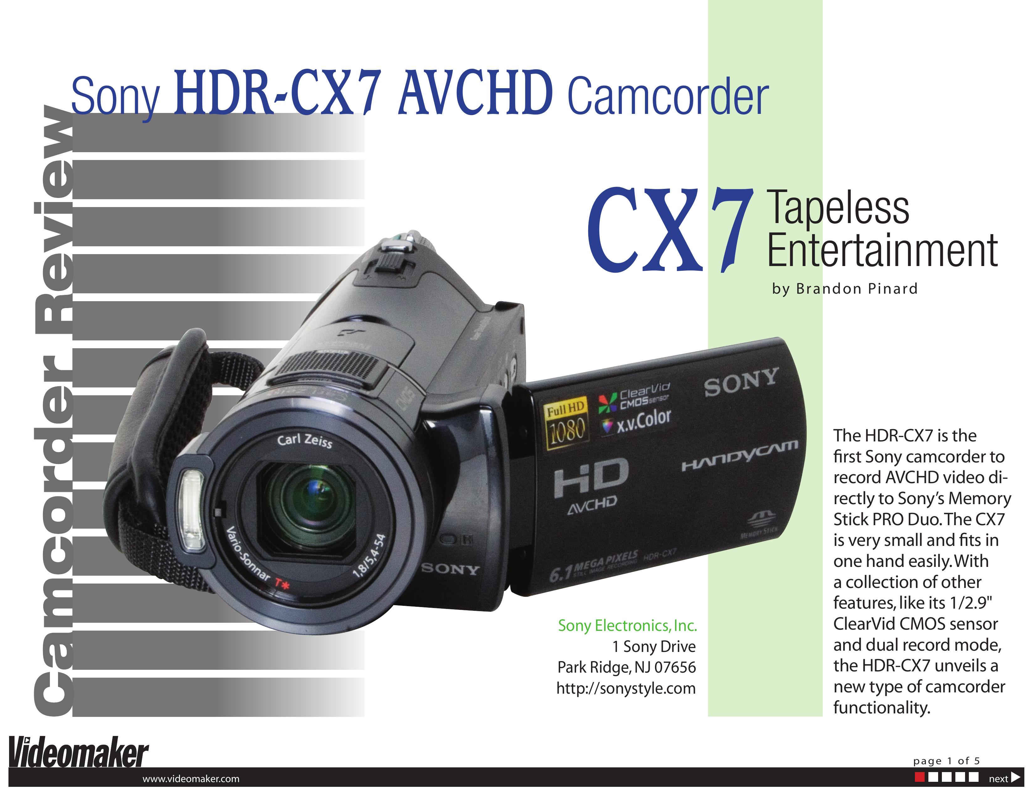 Sony HDR-CX7 Camcorder Accessories User Manual