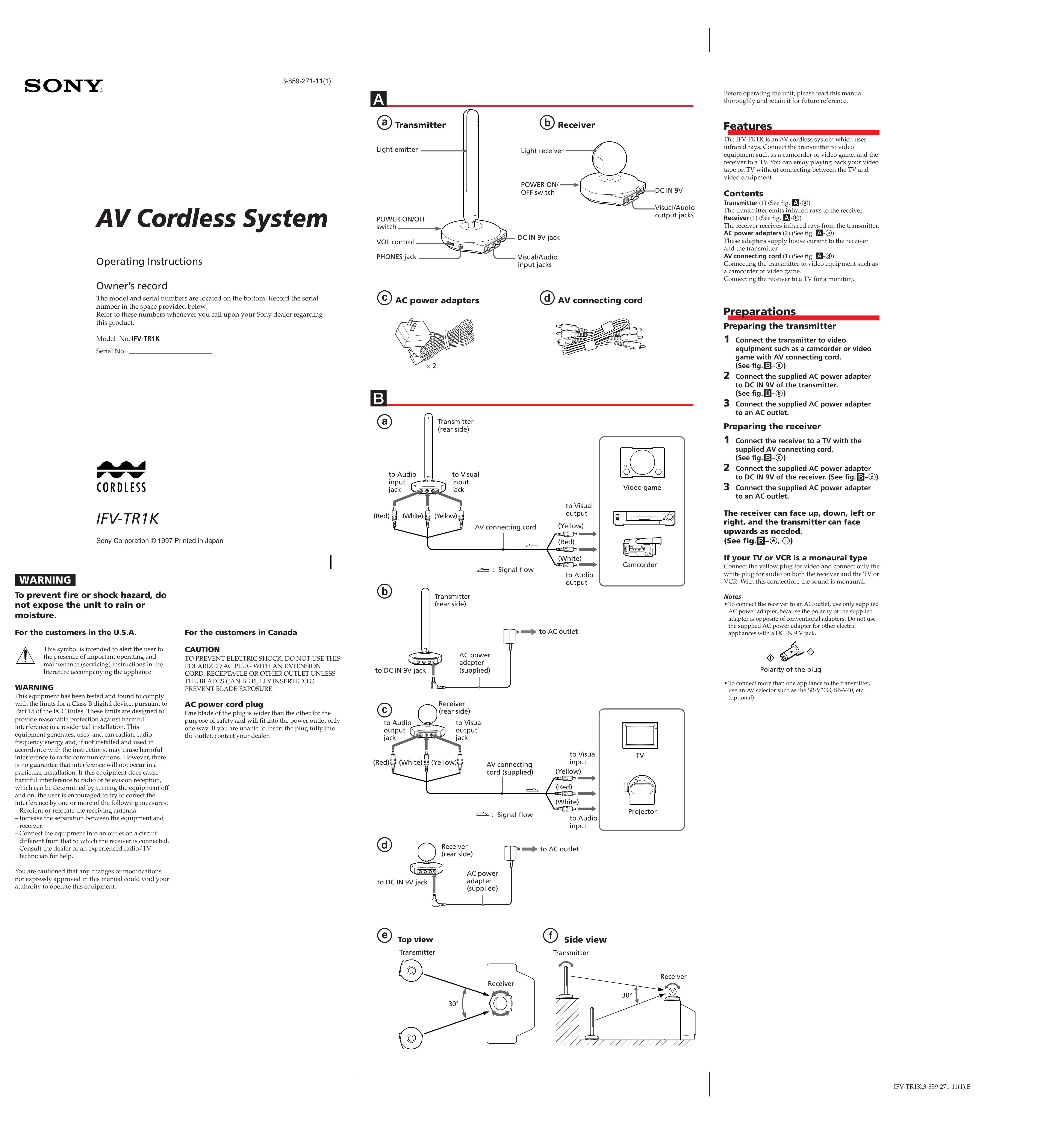 Sony IFV-TR1K Camcorder Accessories User Manual