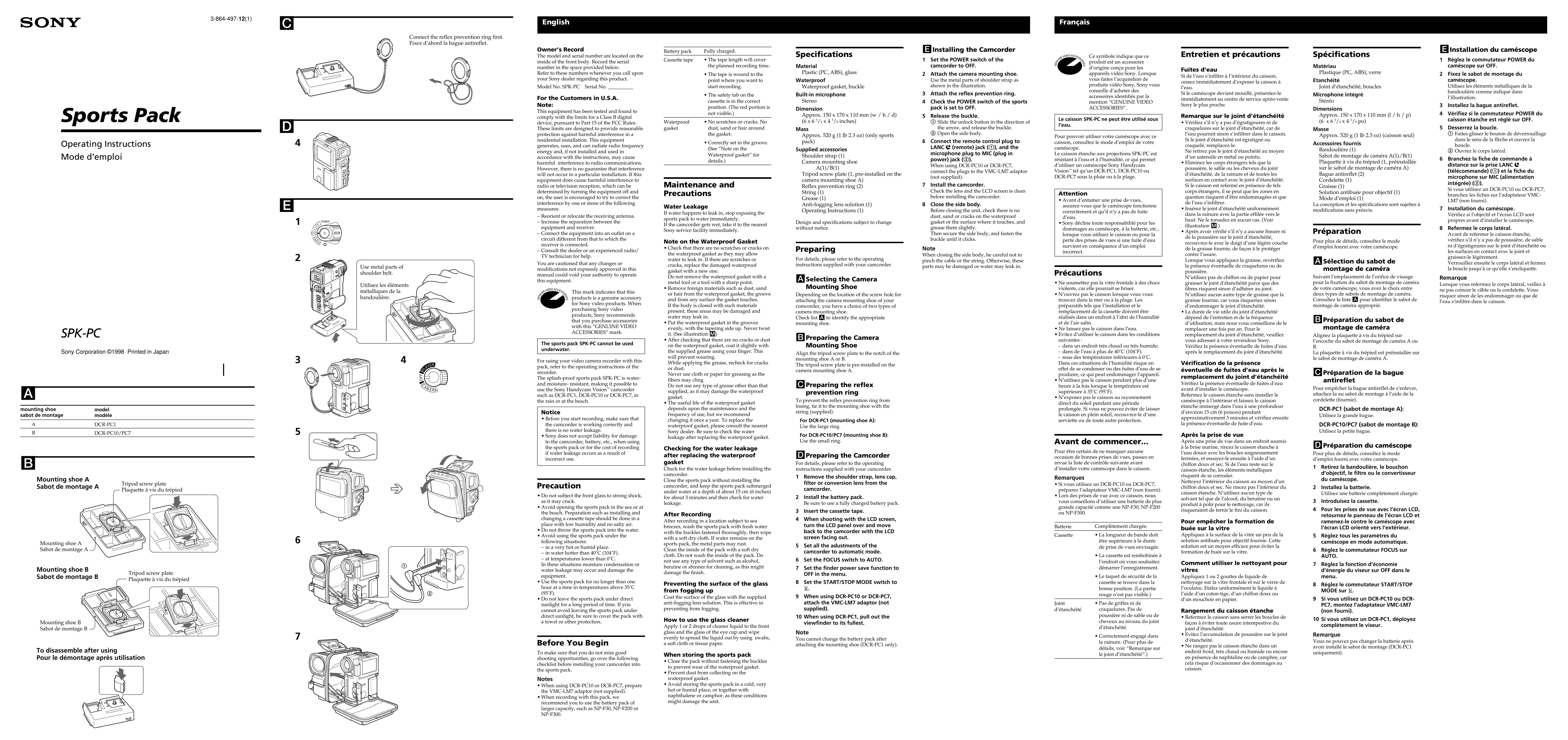 Sony SPK-PC Camcorder Accessories User Manual