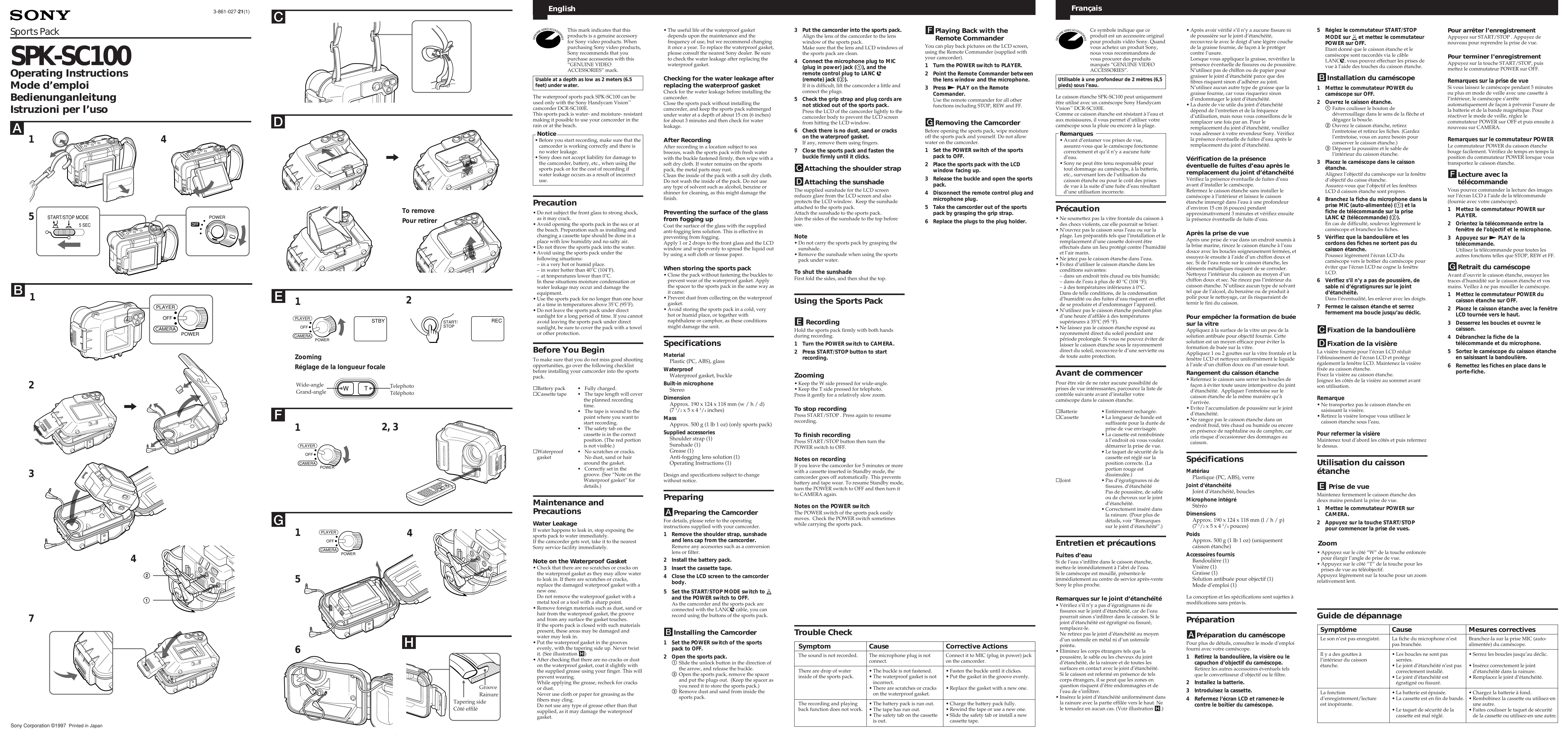 Sony SPK-SC100 Camcorder Accessories User Manual