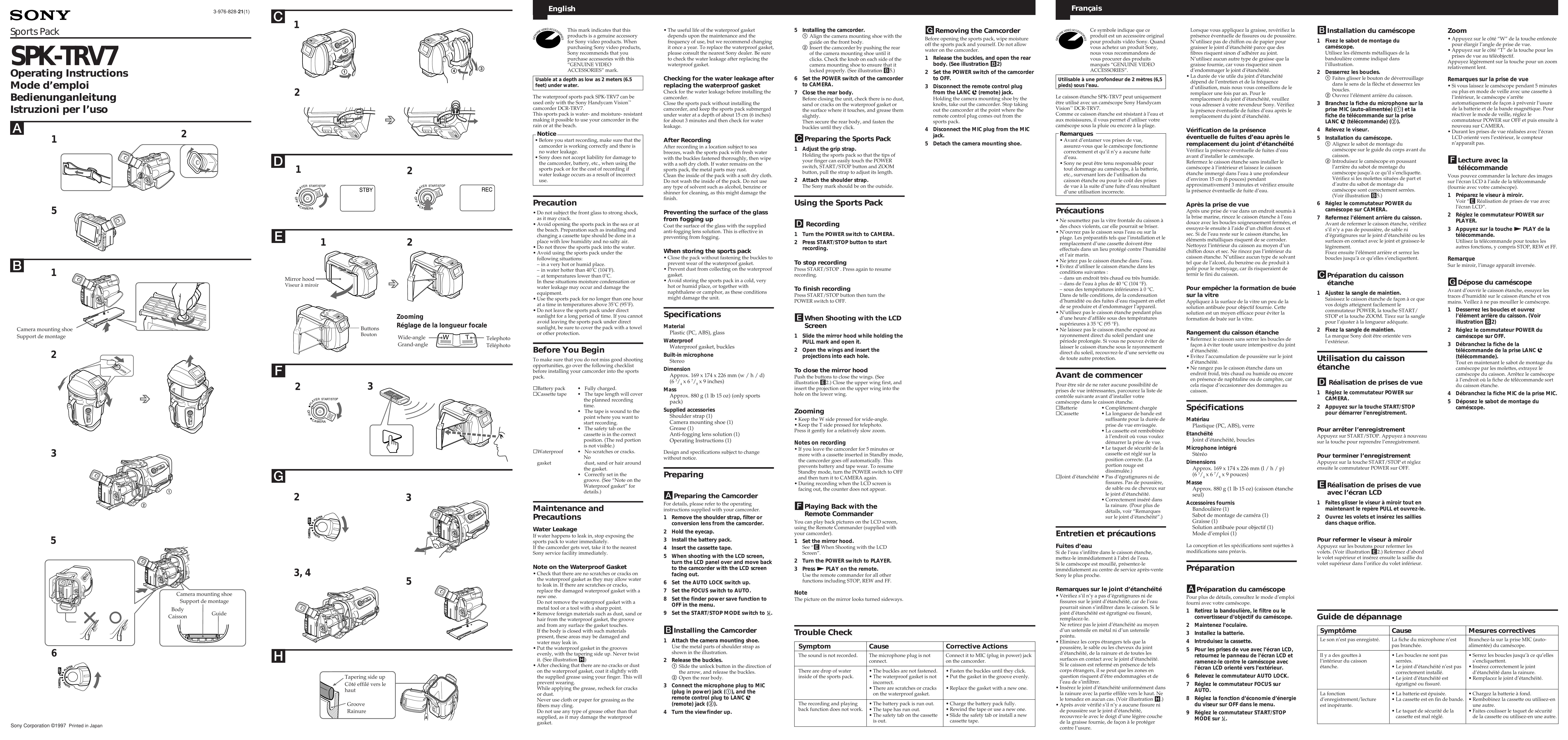 Sony SPK-TRV7 Camcorder Accessories User Manual