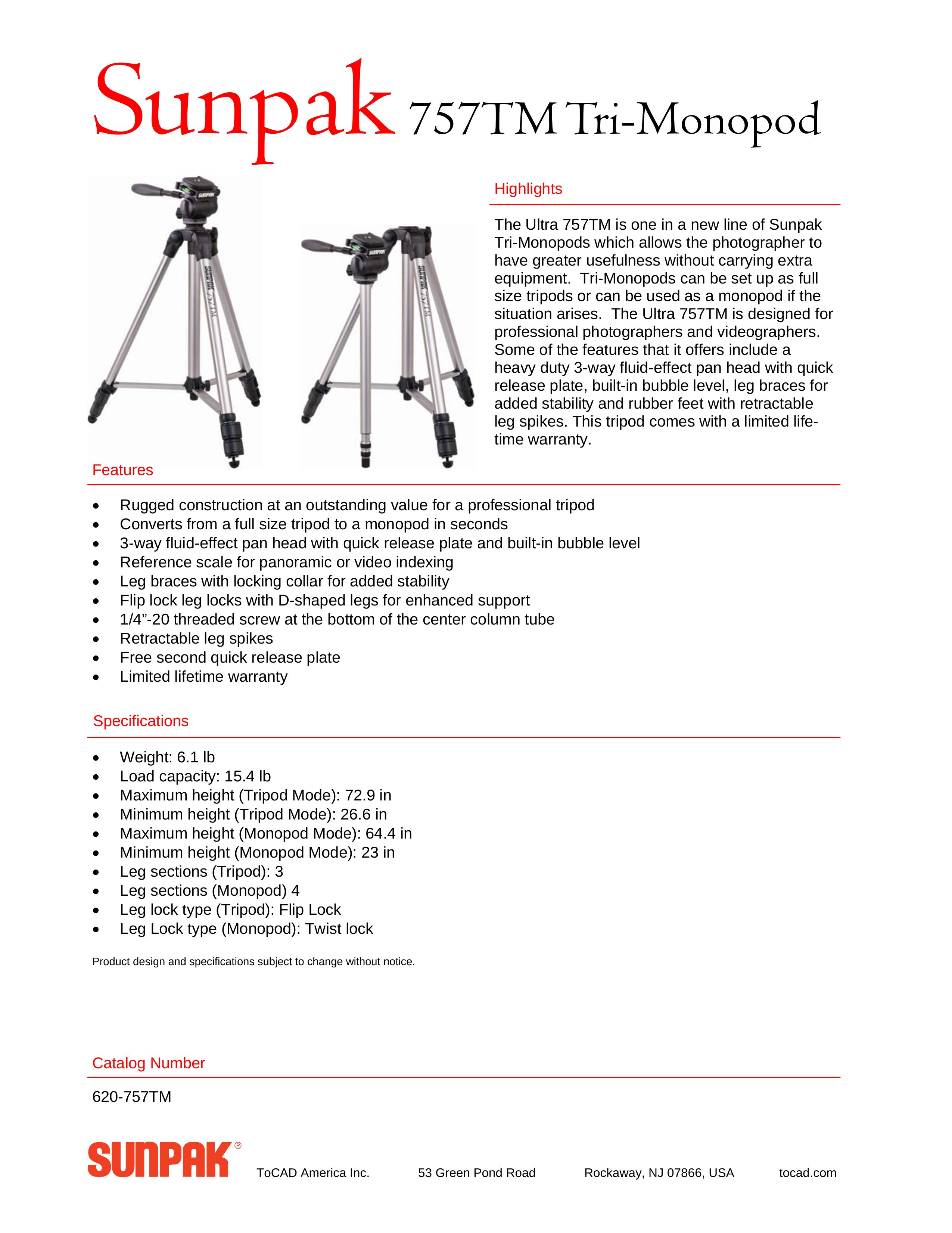 ToCAD 757TM Camcorder Accessories User Manual