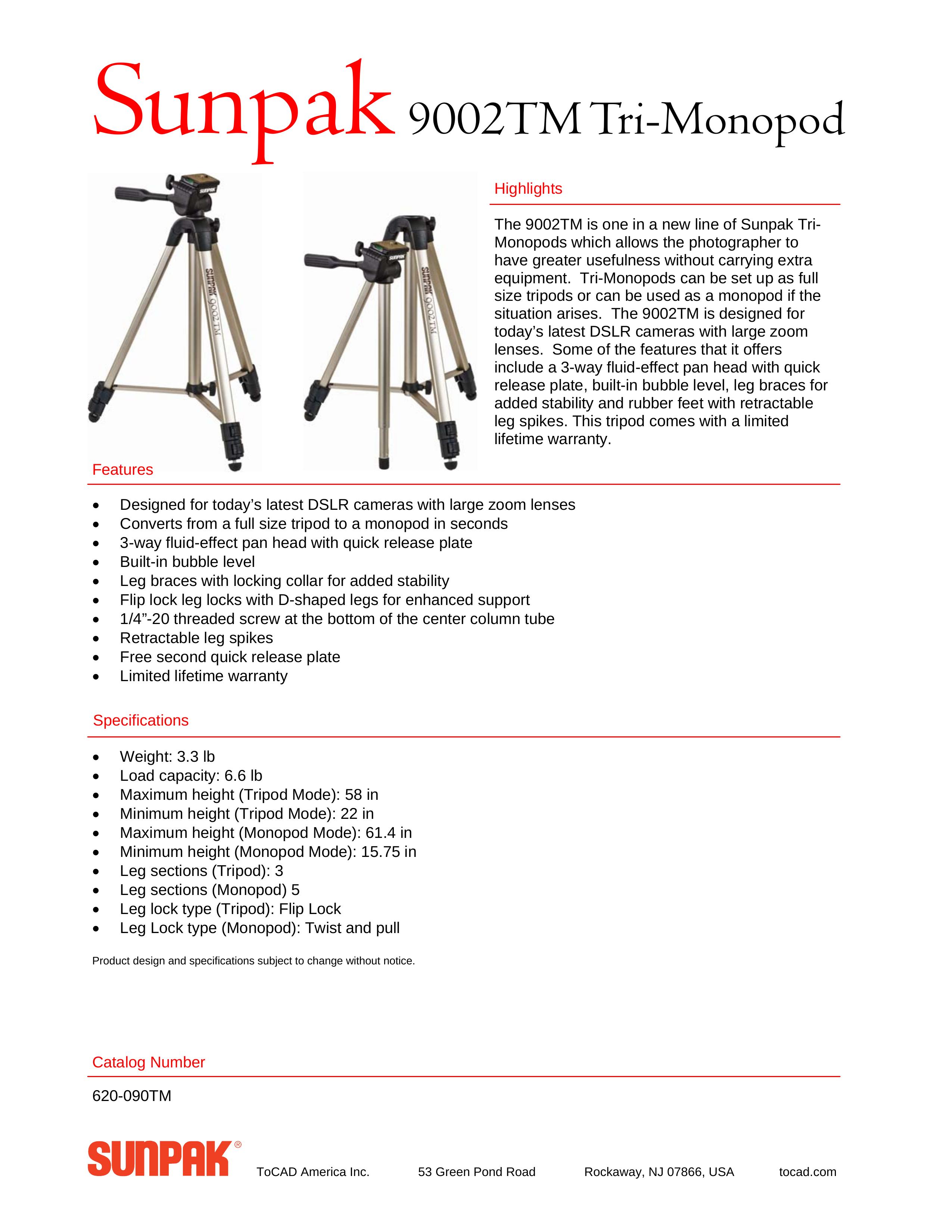 ToCAD 9002TM Camcorder Accessories User Manual