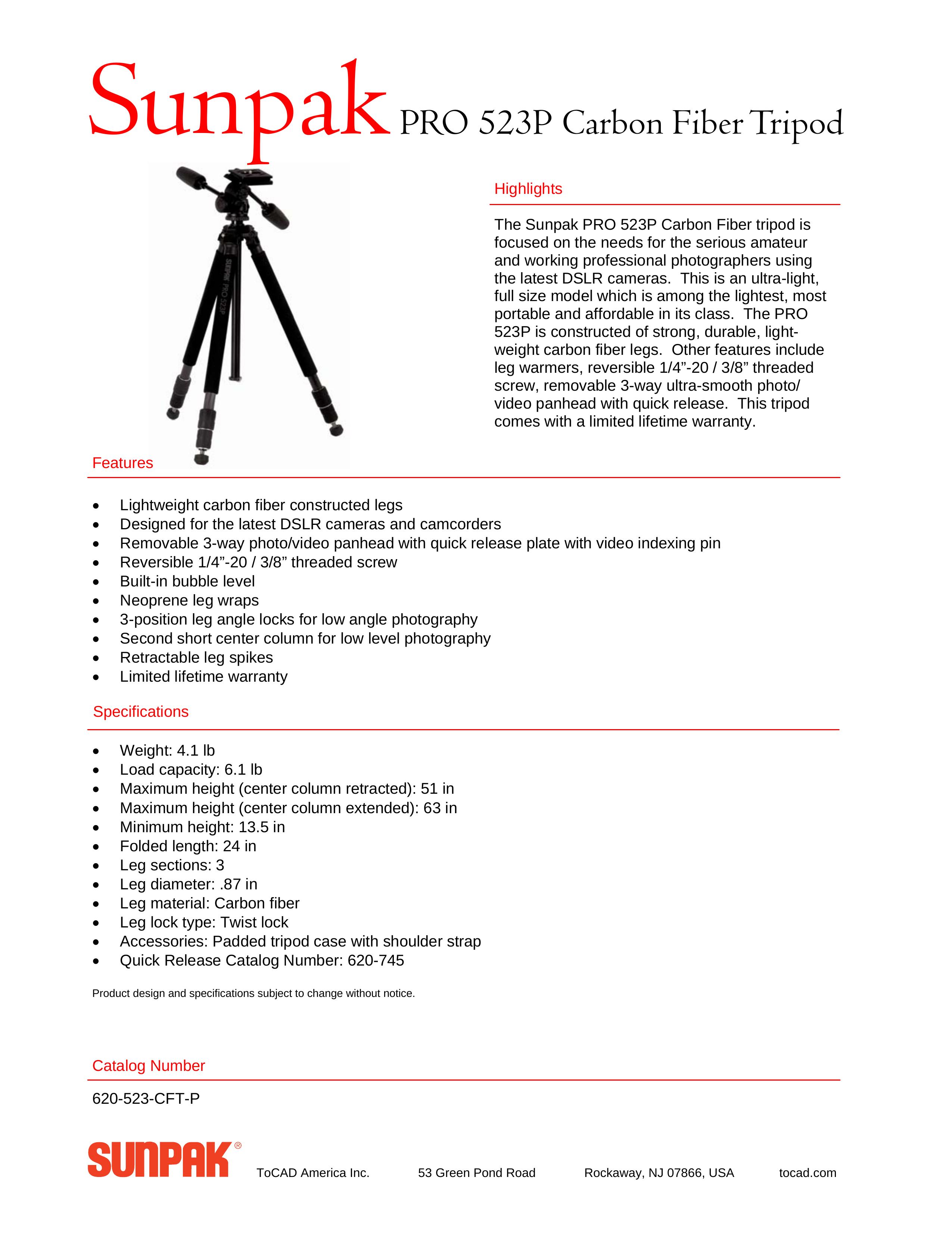 ToCAD CFT-P Camcorder Accessories User Manual