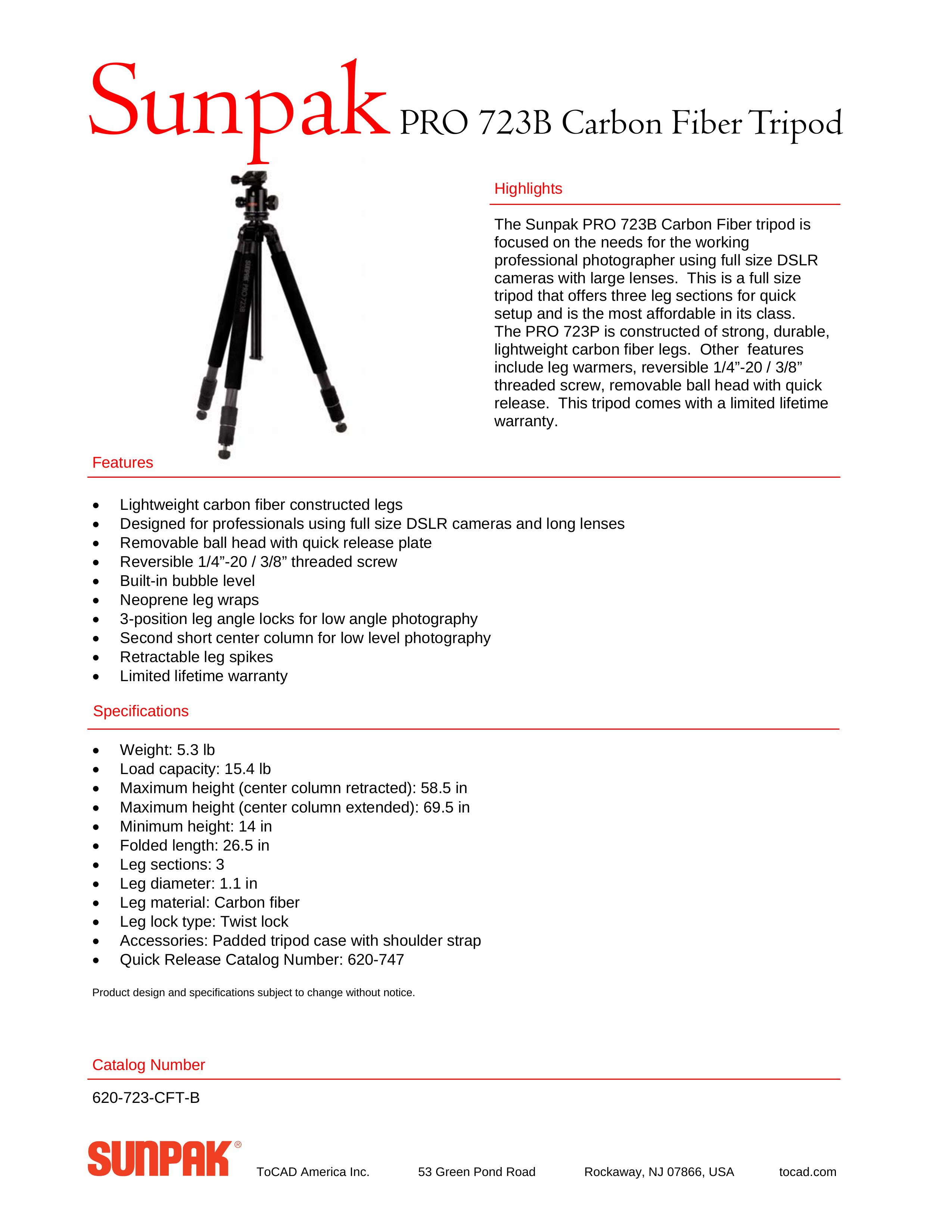 ToCAD PRO 723B Camcorder Accessories User Manual