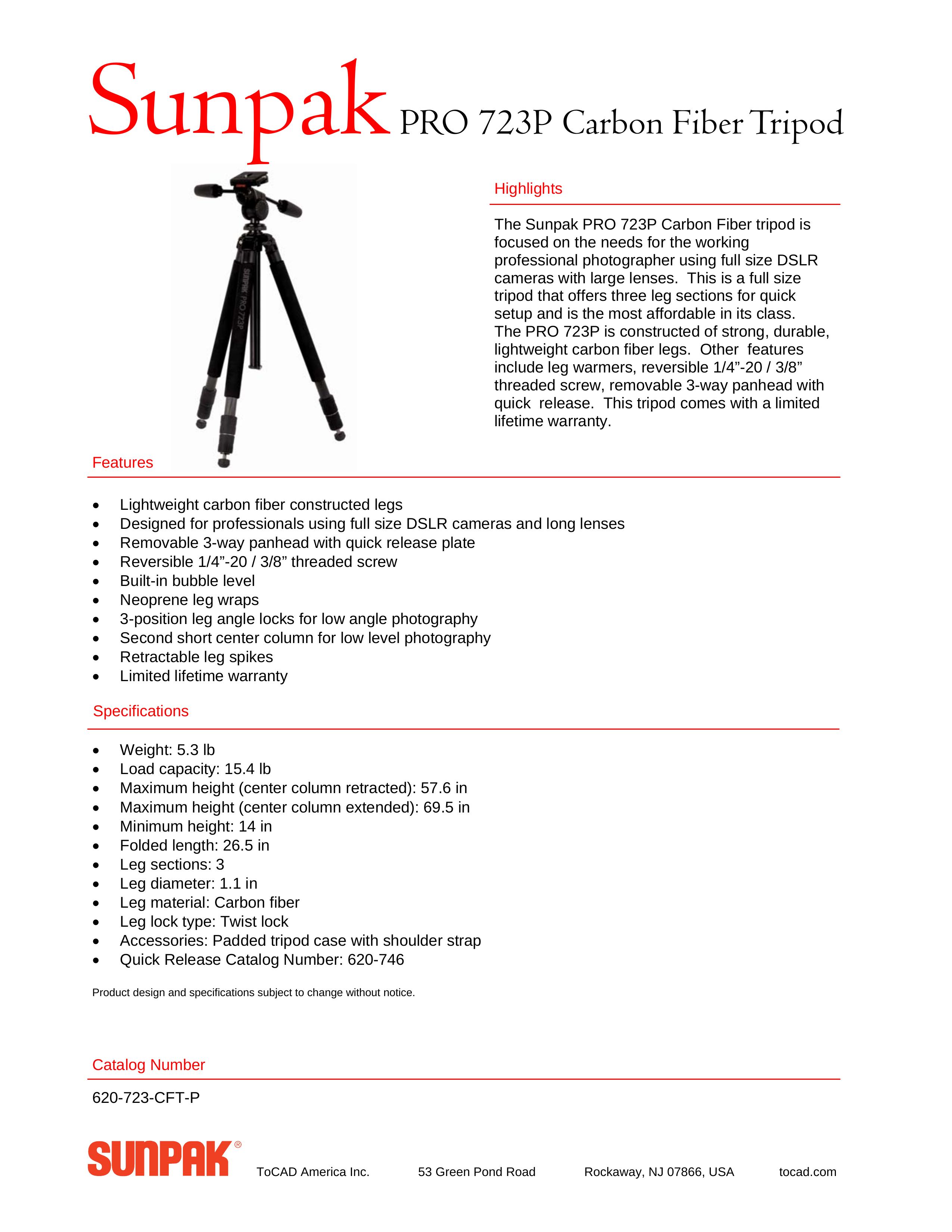 ToCAD PRO 723P Camcorder Accessories User Manual