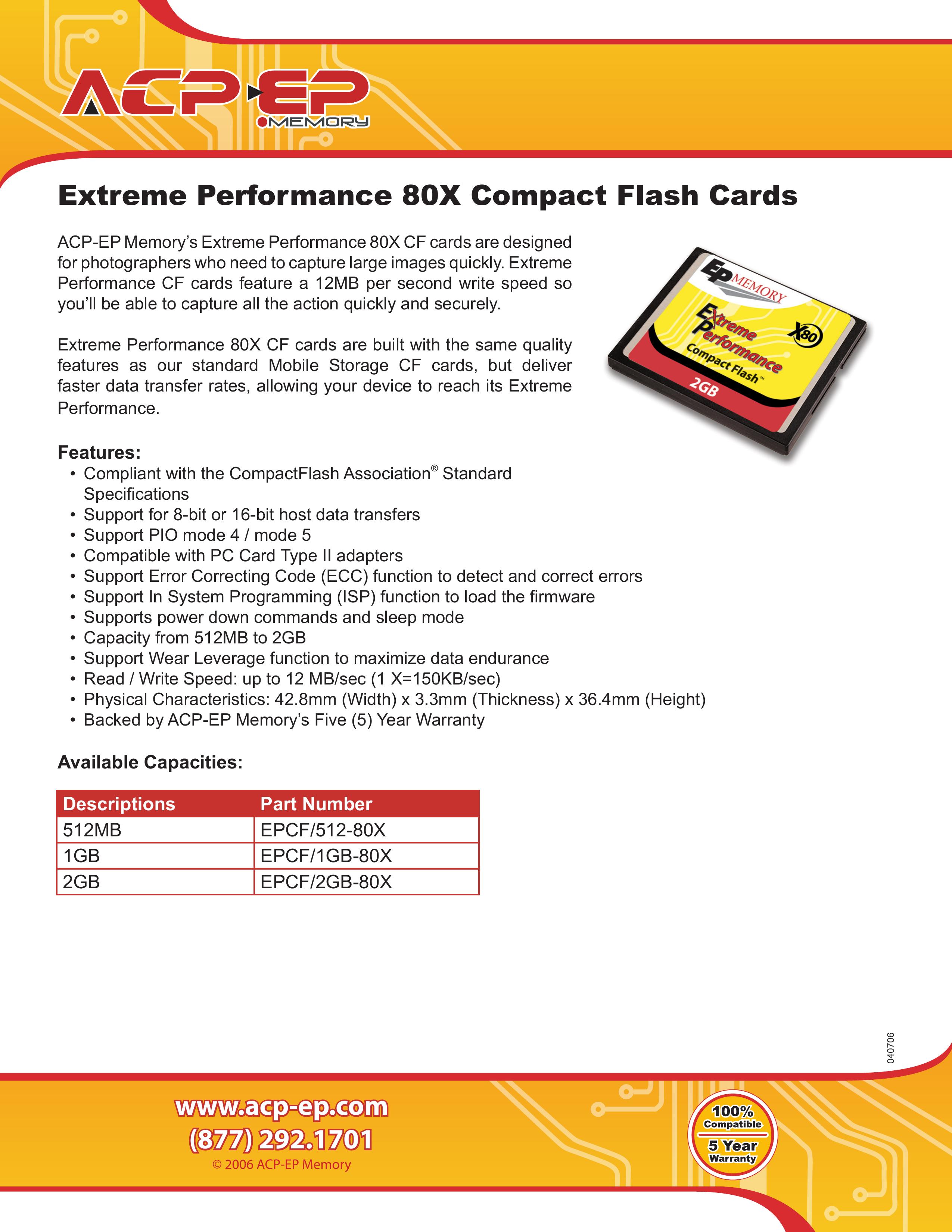 ACP-EP Memory EPCF/512-80X Camera Accessories User Manual