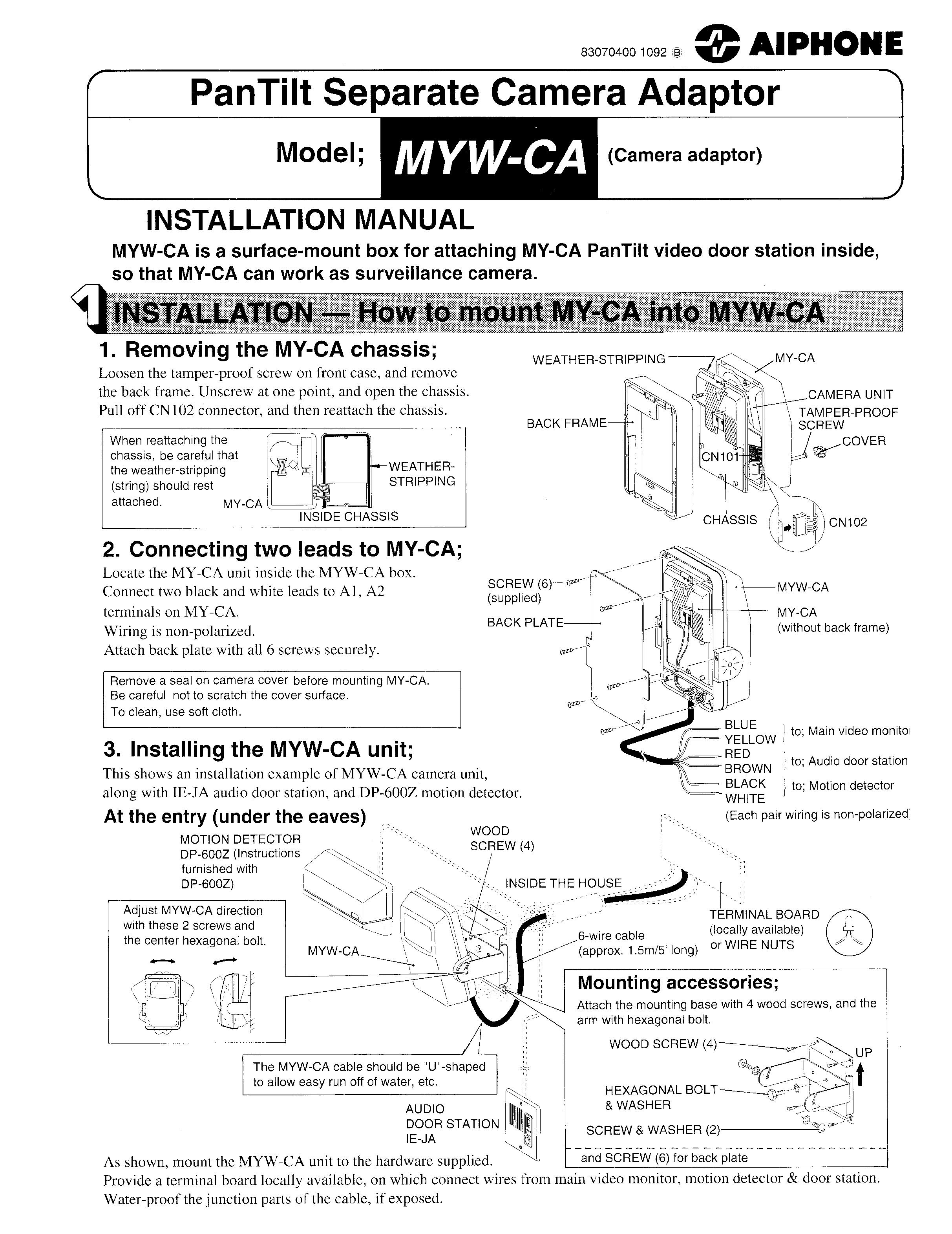 Aiphone MYW-CA Camera Accessories User Manual