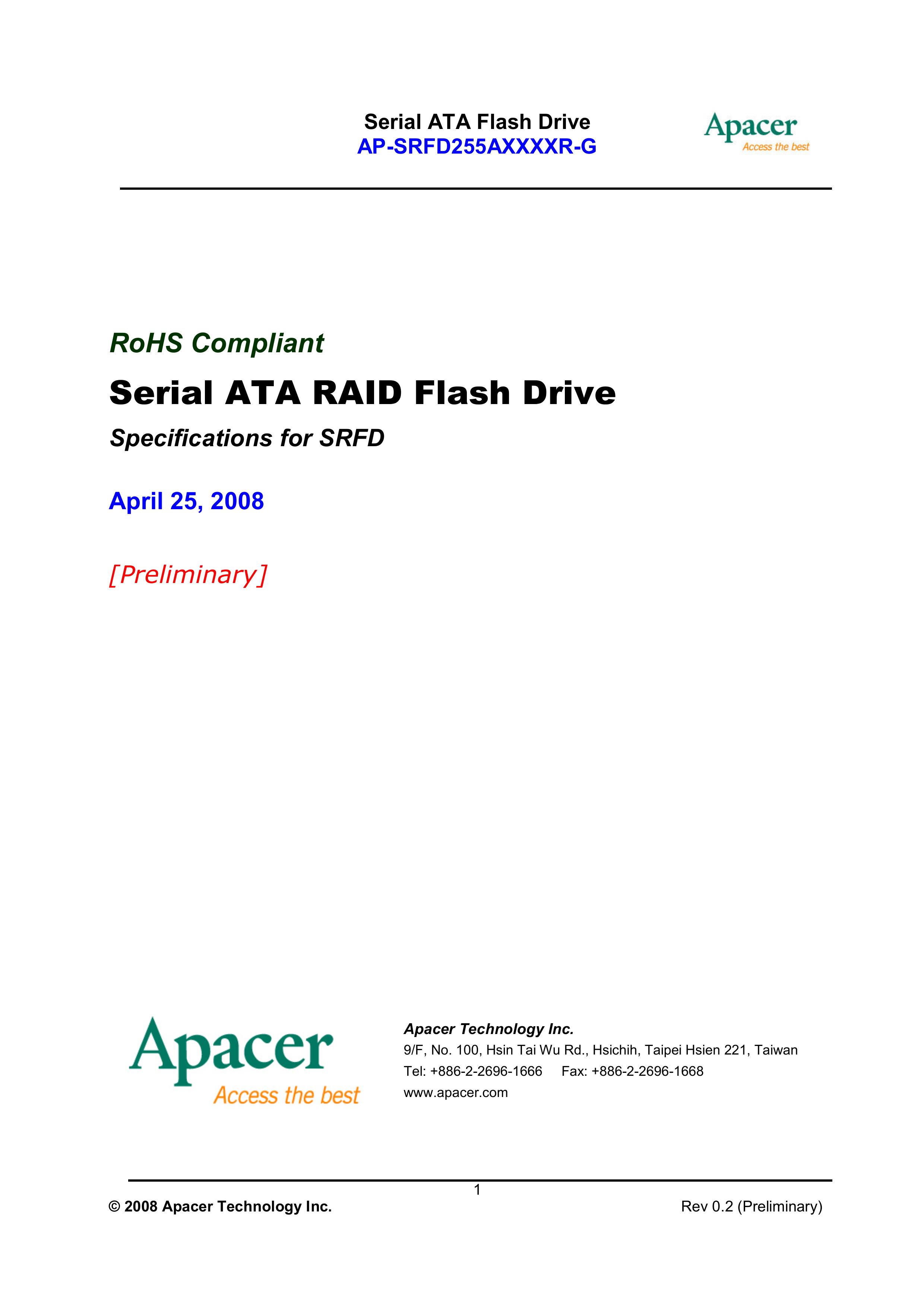 Apacer Technology AP-SRFD255AXXXXR-G Camera Accessories User Manual