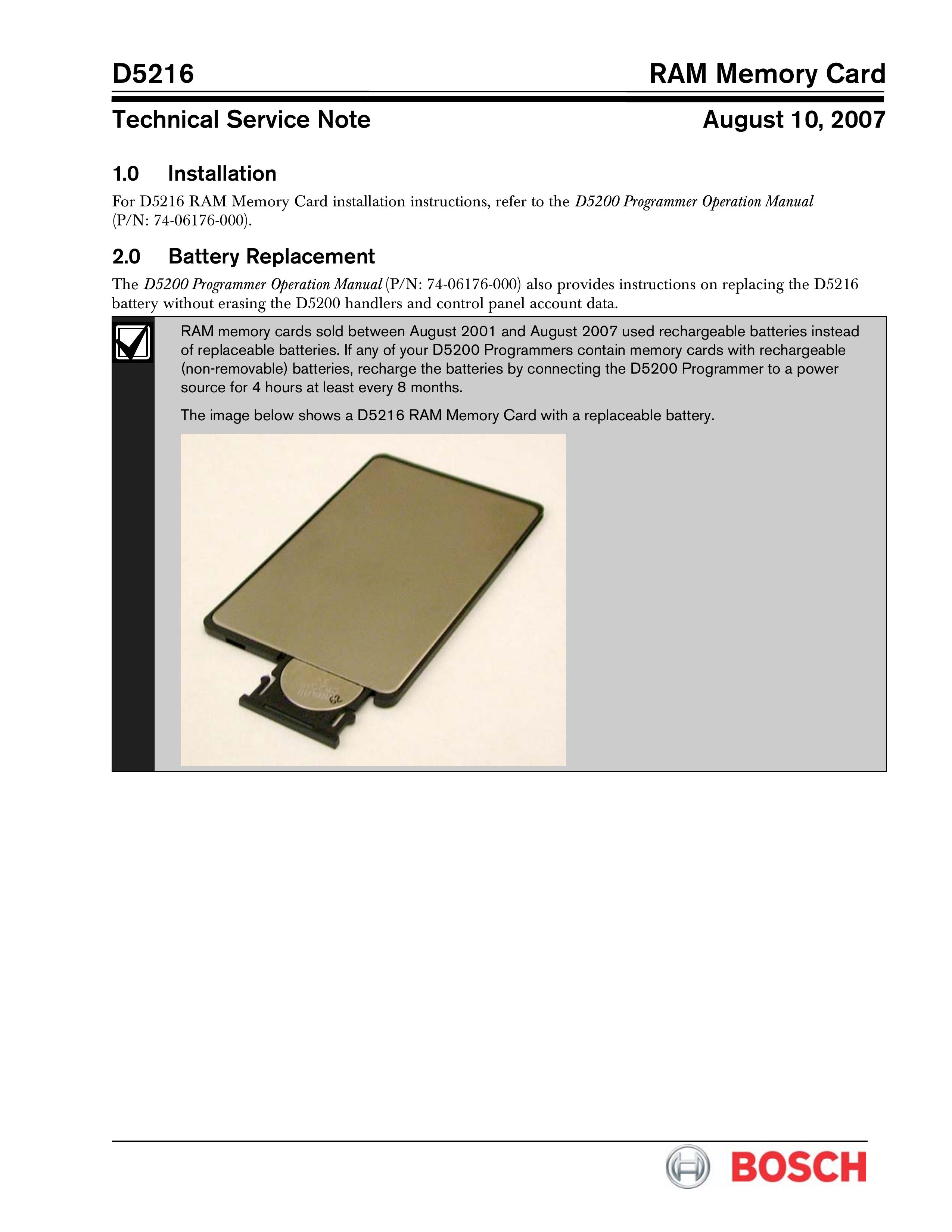 Bosch Appliances D5216 Camera Accessories User Manual