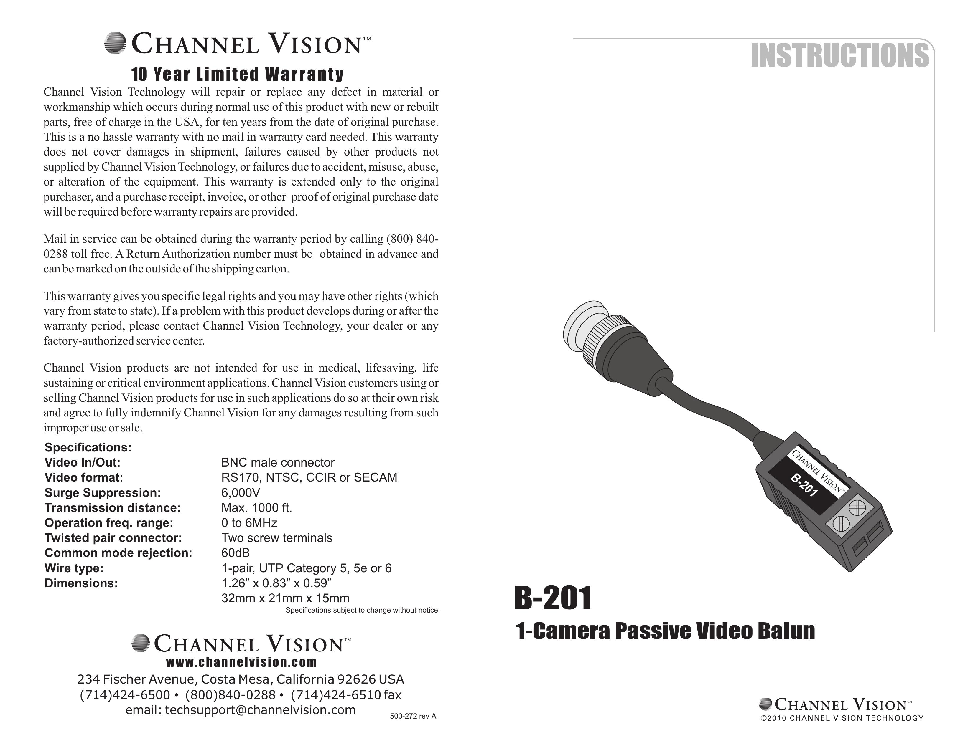 Channel Vision B-201 Camera Accessories User Manual