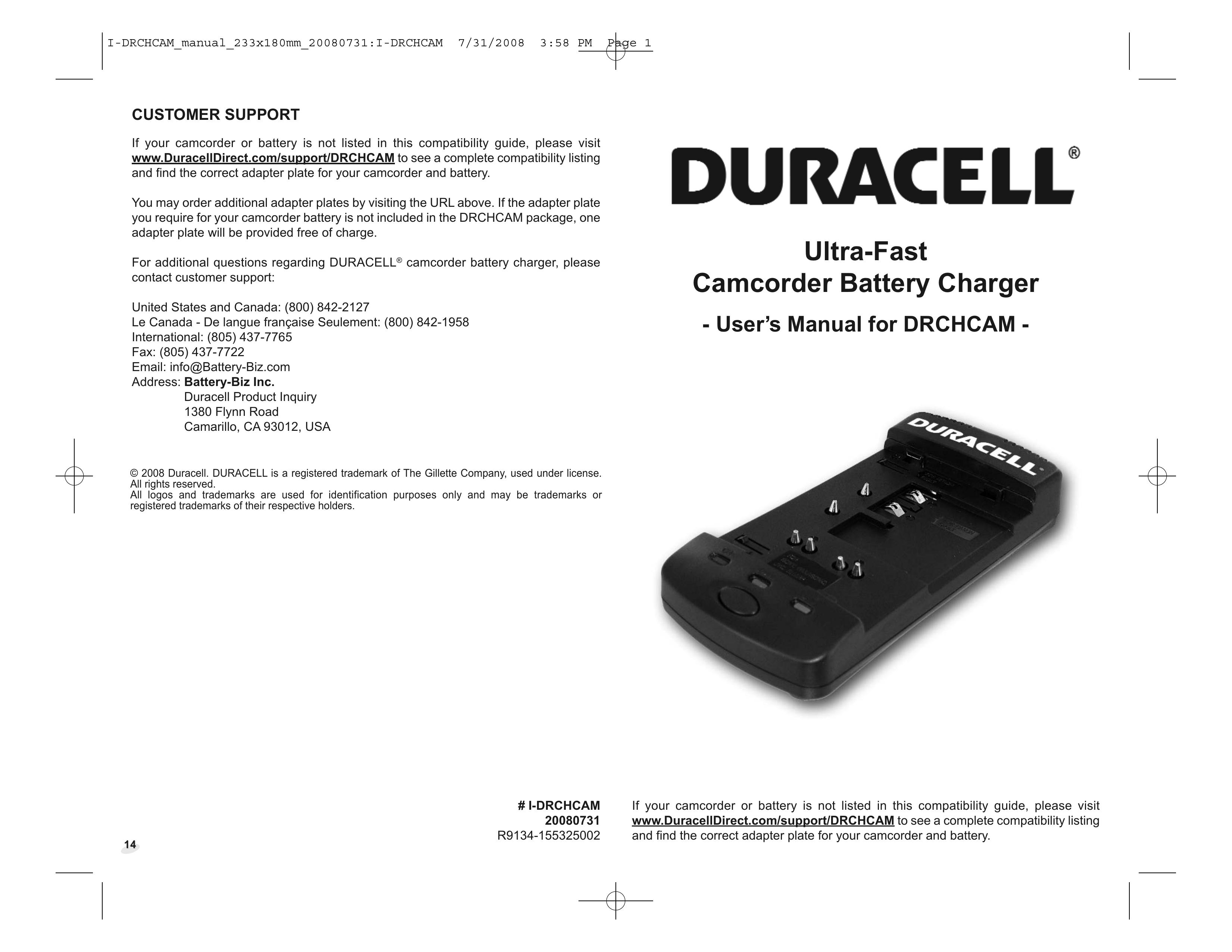 Duracell DRCHCAM Camera Accessories User Manual