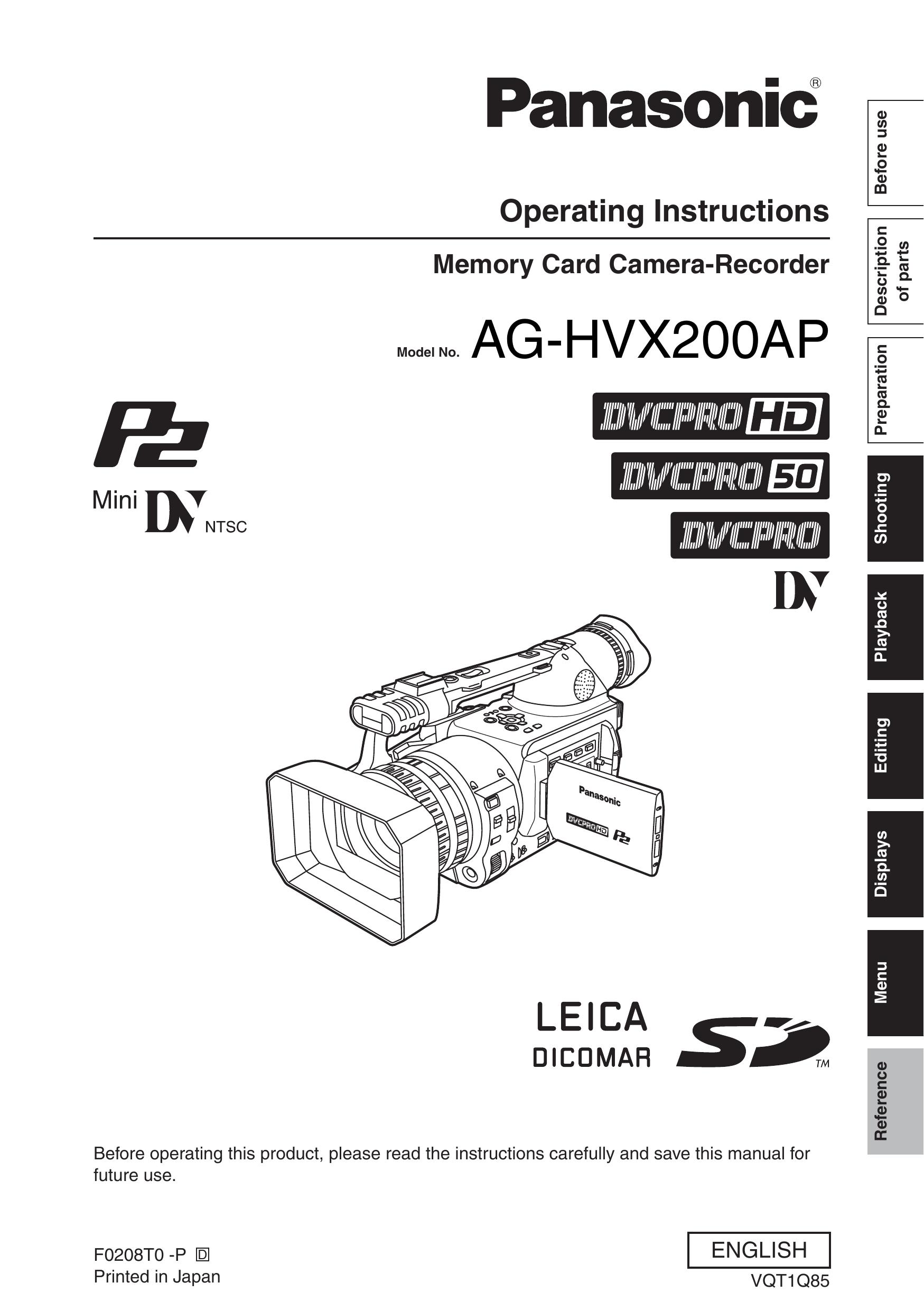 Panasonic AG-HVX200AP Camera Accessories User Manual