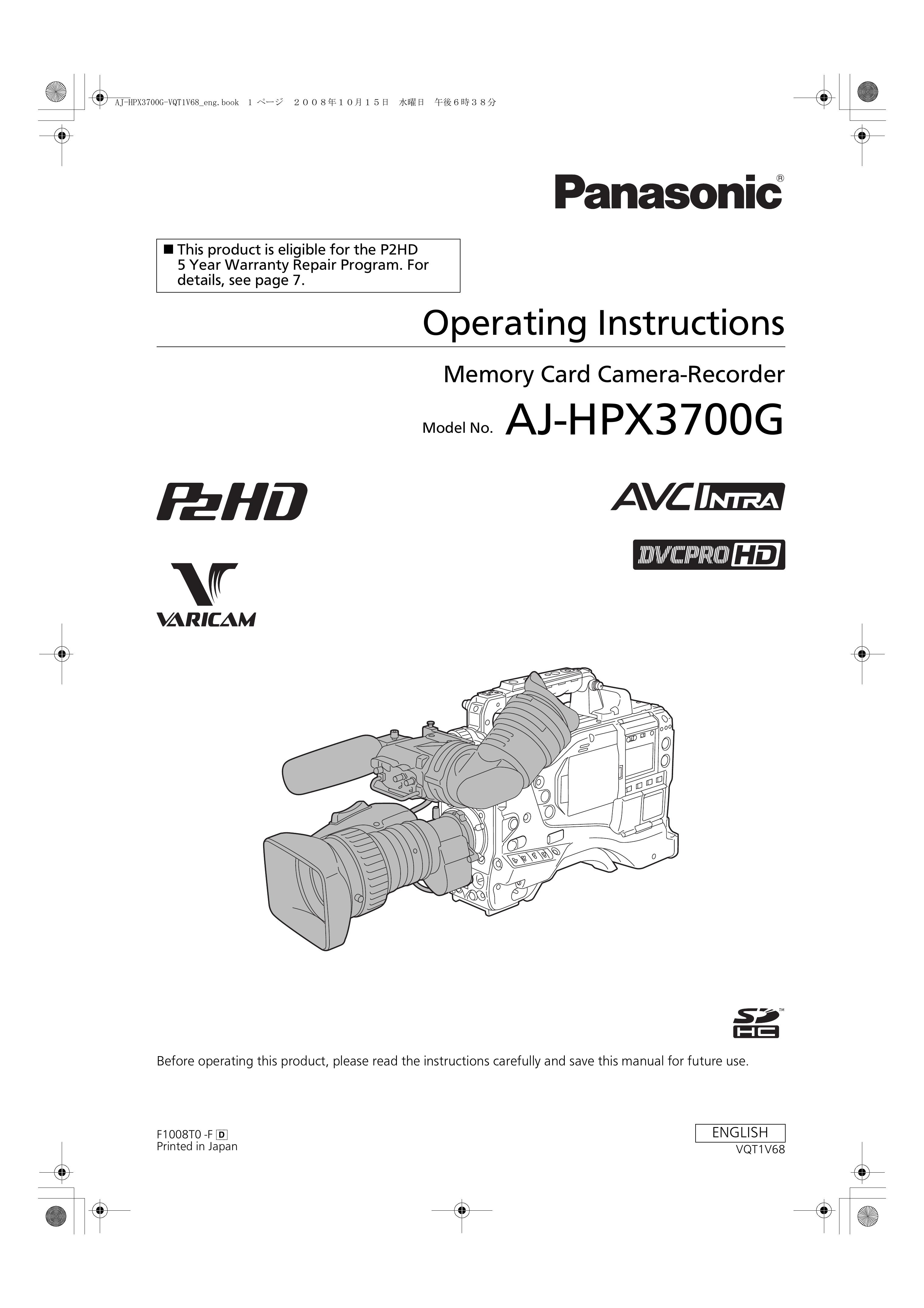 Panasonic AJ-HPX3700G Camera Accessories User Manual