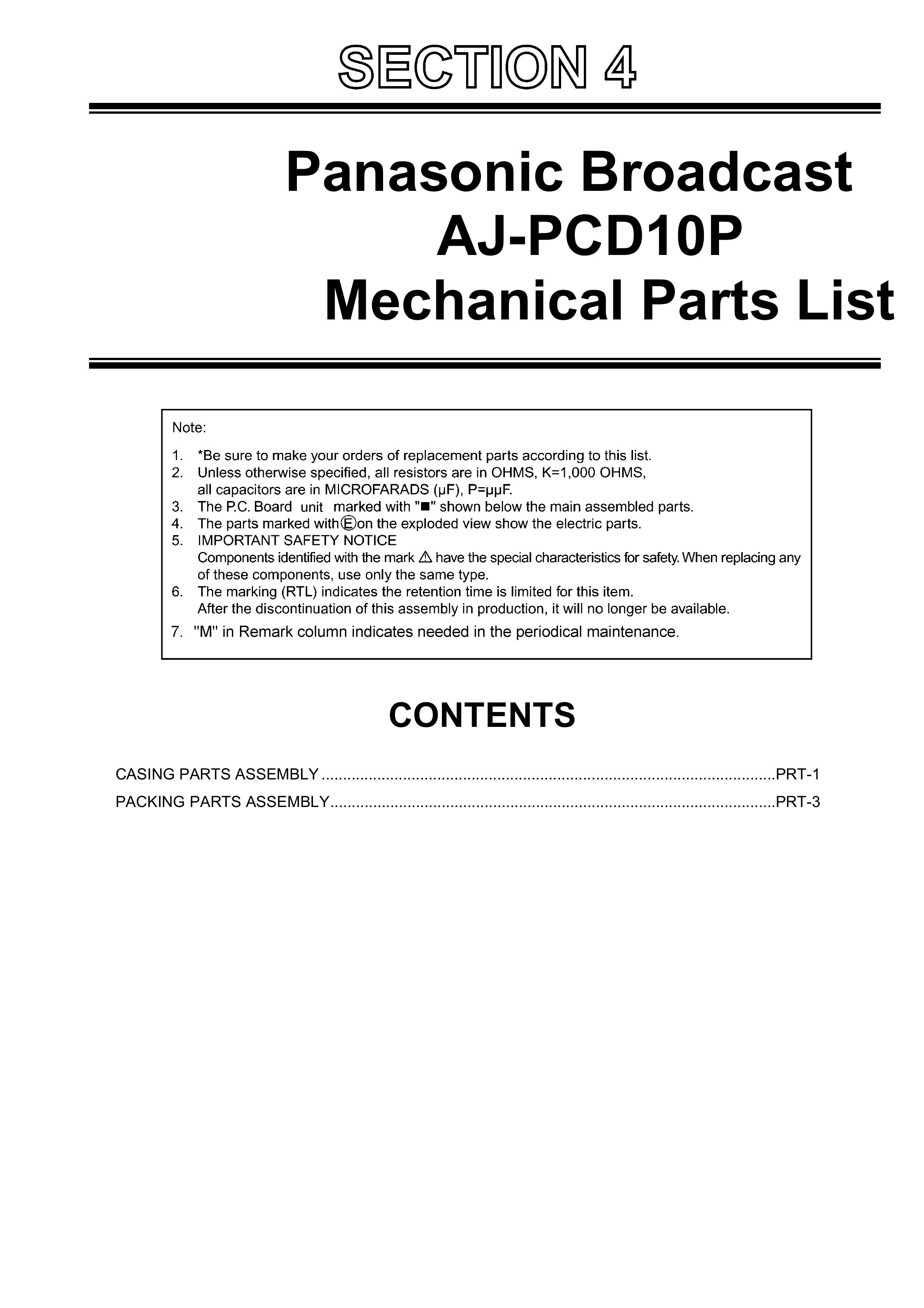 Panasonic AJ-PCD10P Camera Accessories User Manual