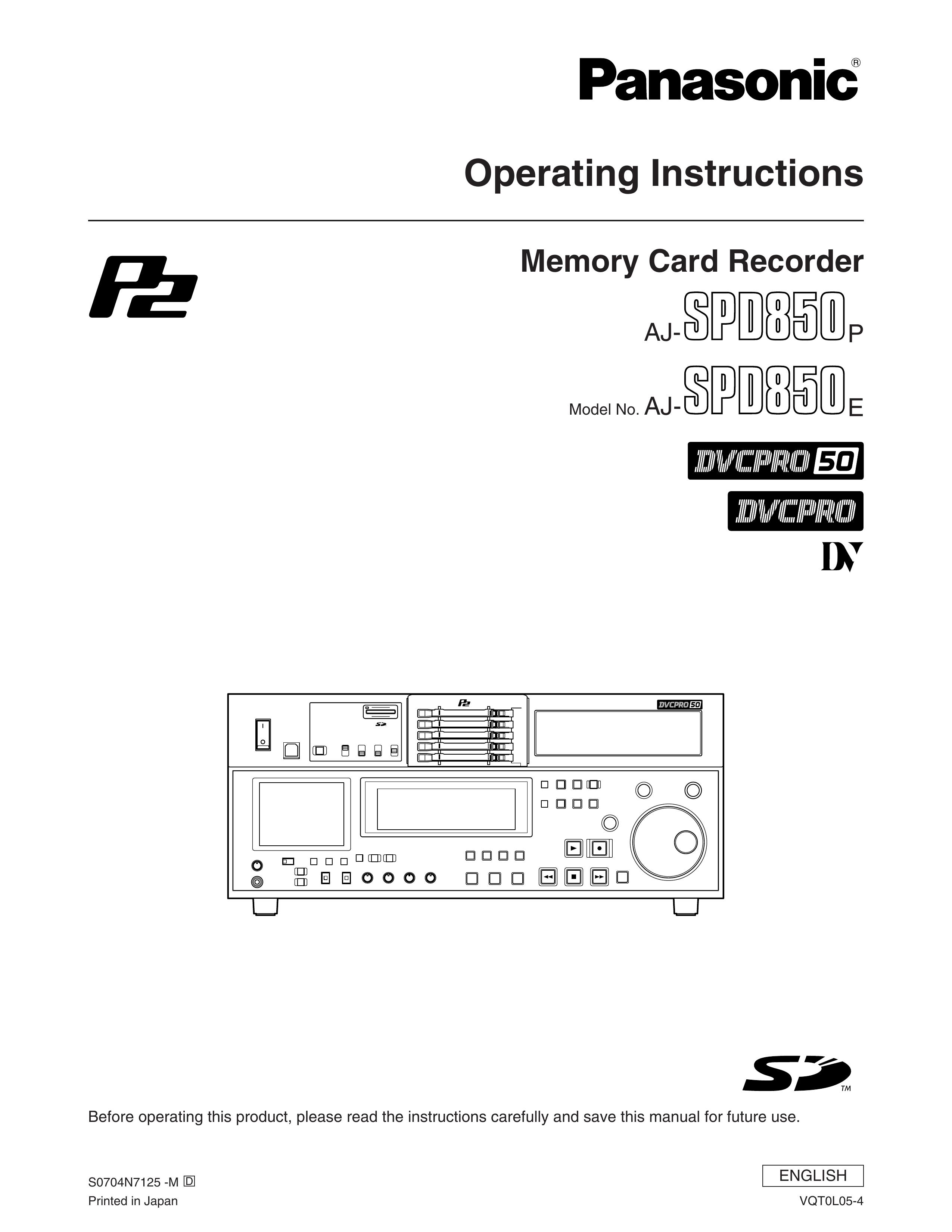 Panasonic AJ-Spd850p Camera Accessories User Manual