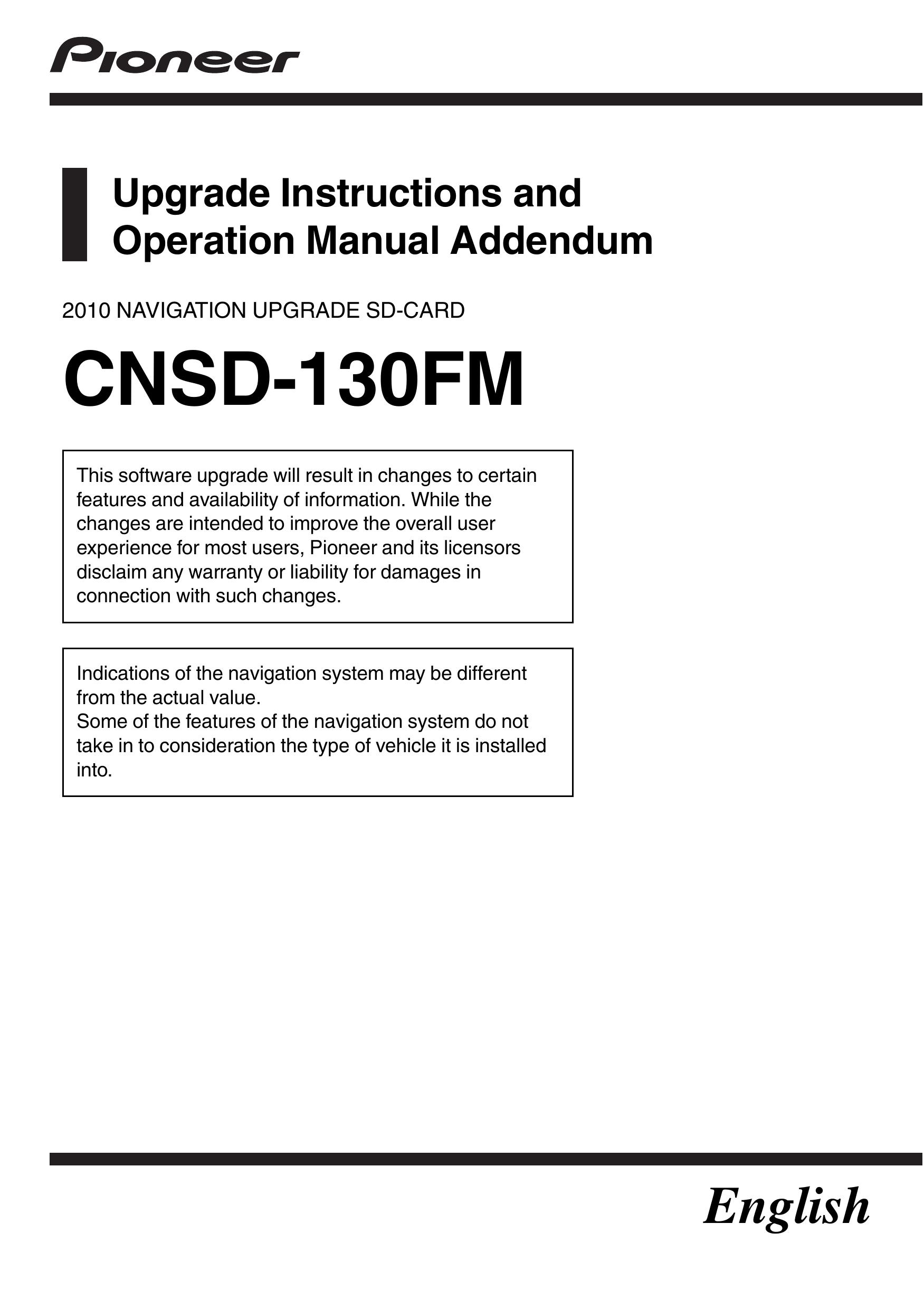 Pioneer CNSD-130FM Camera Accessories User Manual
