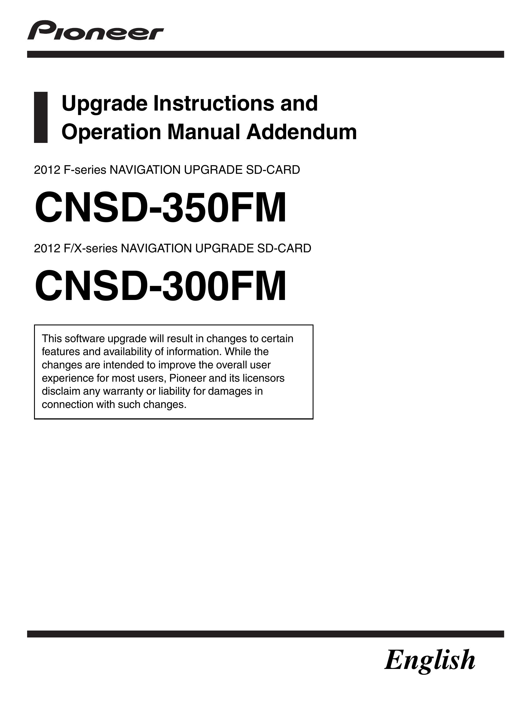 Pioneer CNSD-300FM Camera Accessories User Manual