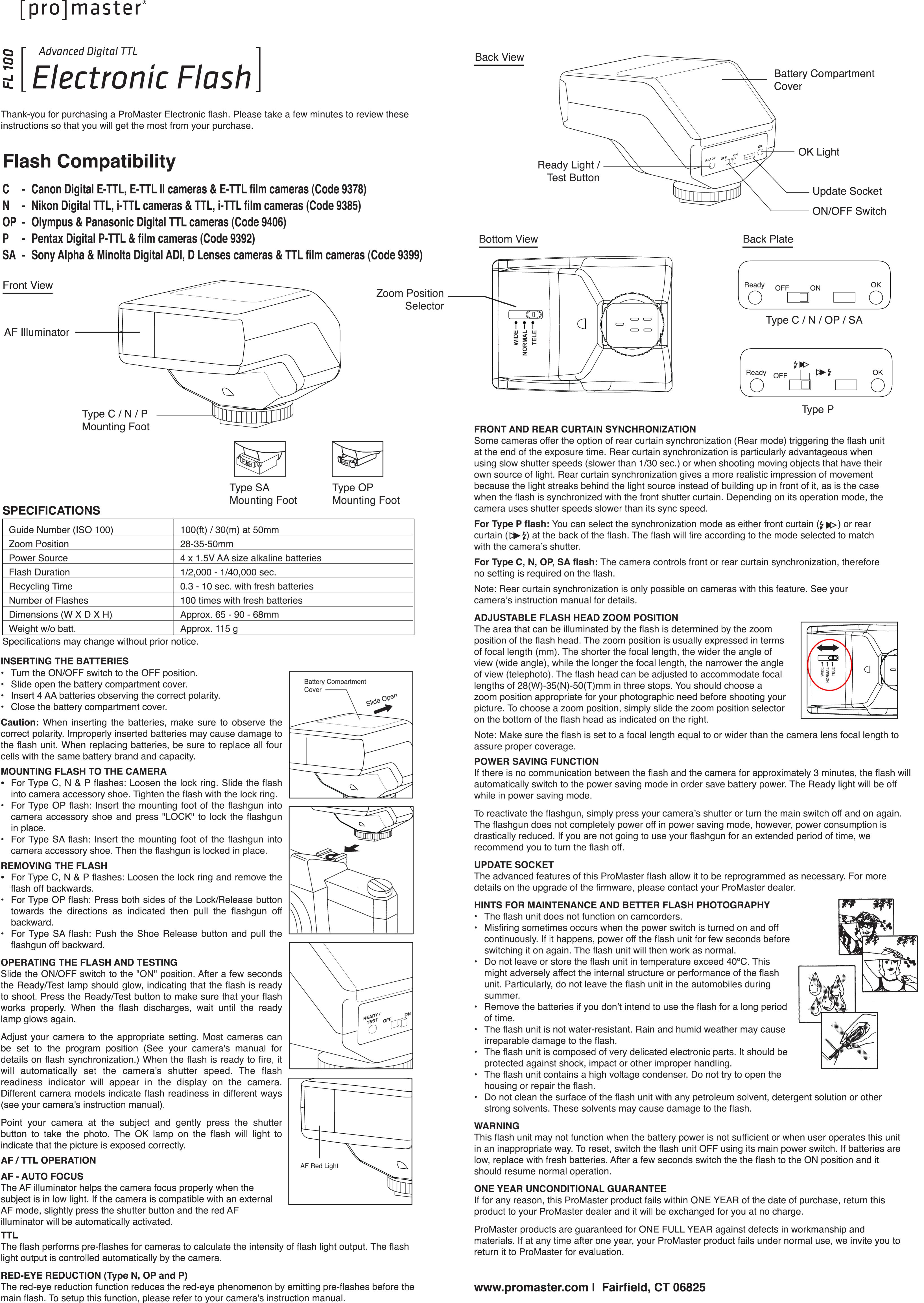 ProMaster FL100 (Canon) Camera Accessories User Manual