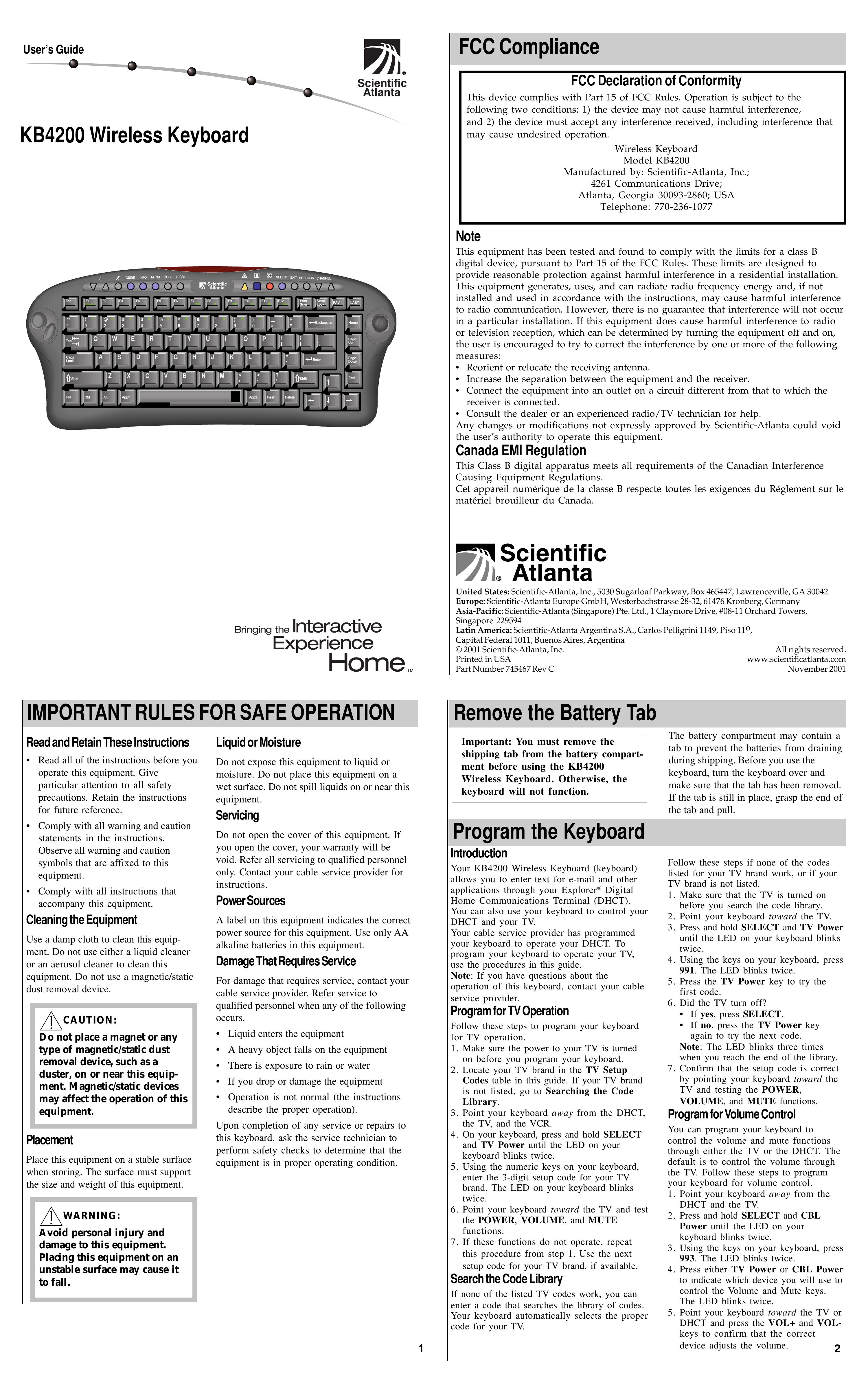 Scientific Atlanta KB4200 Camera Accessories User Manual