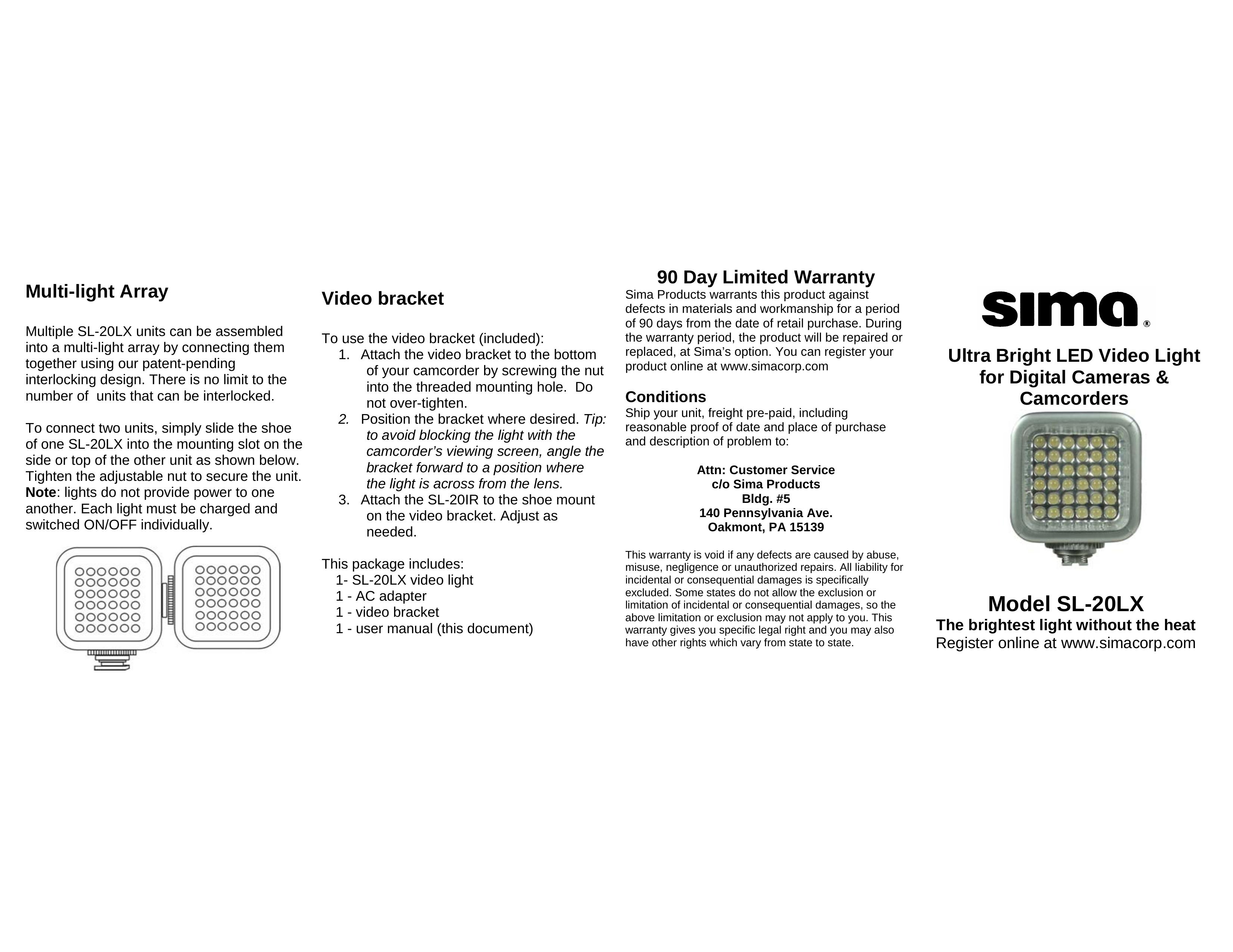 Sima Products SL-20LX Camera Accessories User Manual